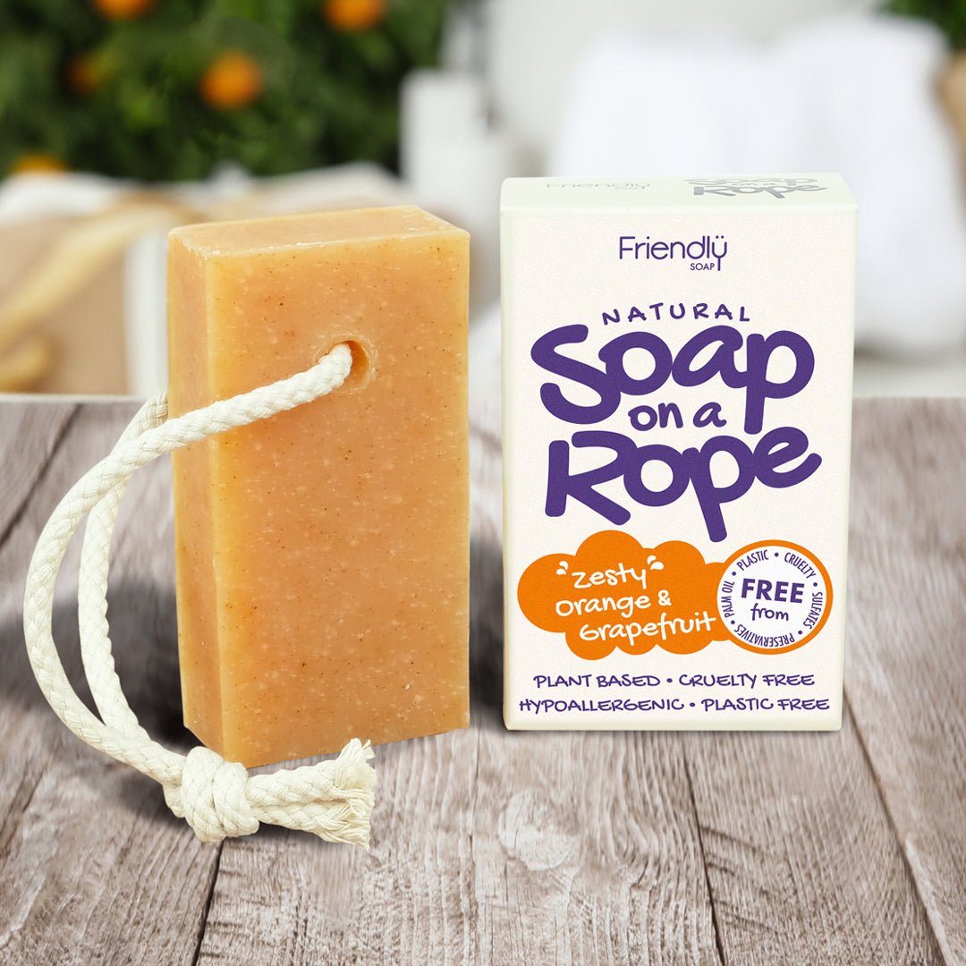 Natural Soap On A Rope - 'Zesty' Orange & Grapefruit 125g - mezetto Friendly Soap Friendly Soap
