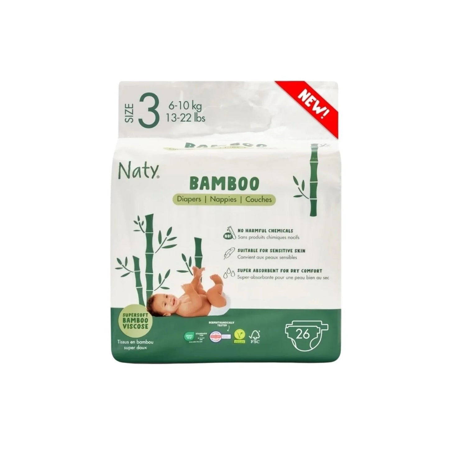 Naty Bamboo Viscose Baby Nappies Size 3 - 26 nappies - mezetto ebebek ebebek