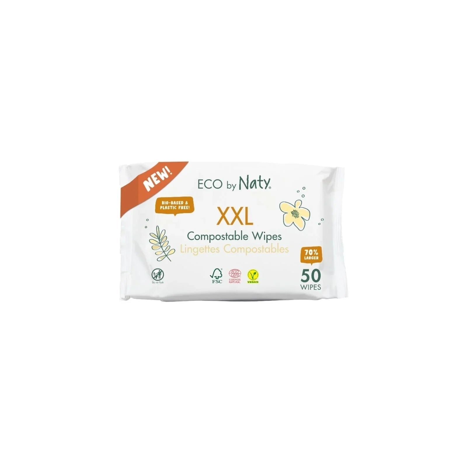 Naty Compostable XXL Baby Wipes 50 pcs - mezetto ebebek ebebek