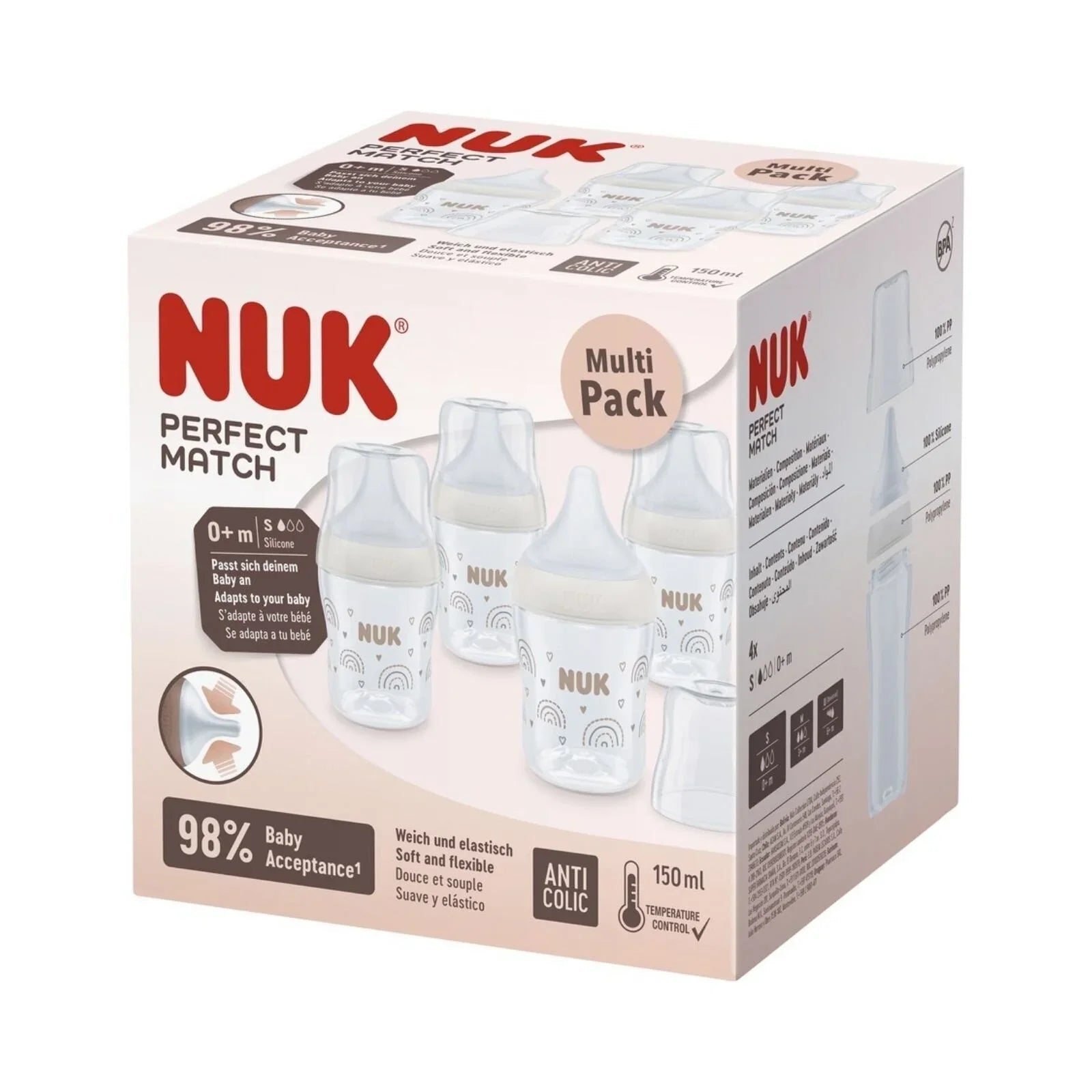 NUK Anti - Colic Perfect Match 150ml Pack of 4 - Rainbow - mezetto ebebek ebebek