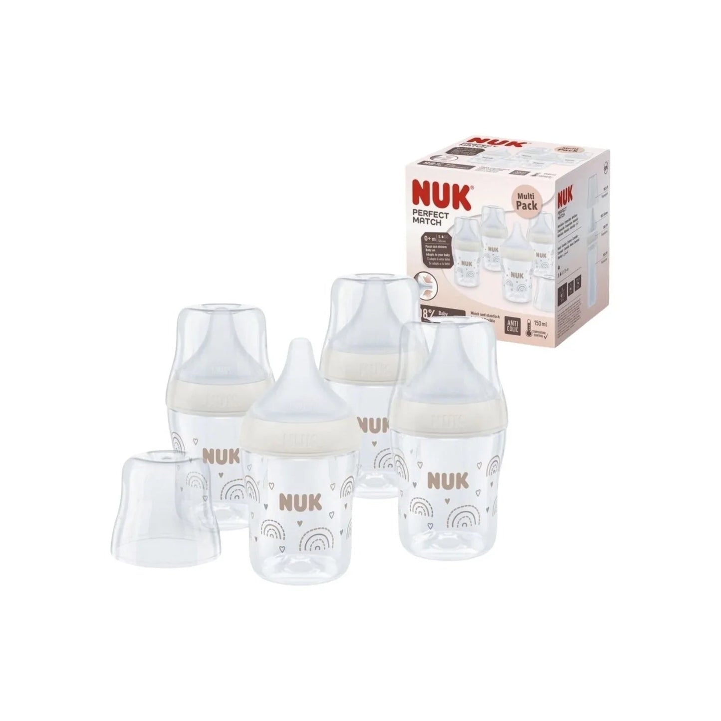NUK Anti - Colic Perfect Match 150ml Pack of 4 - Rainbow - mezetto ebebek ebebek