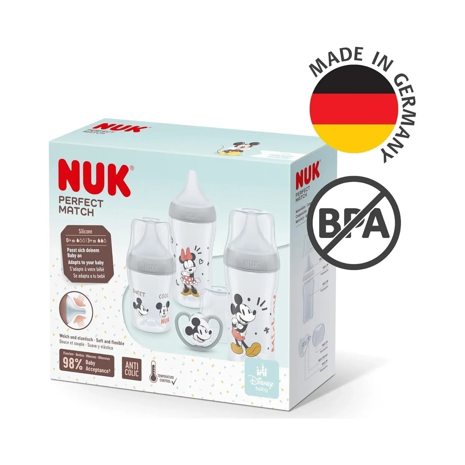 NUK Anti - Colic Perfect Match Starter Set Pack of 4 - Mickey - mezetto ebebek ebebek