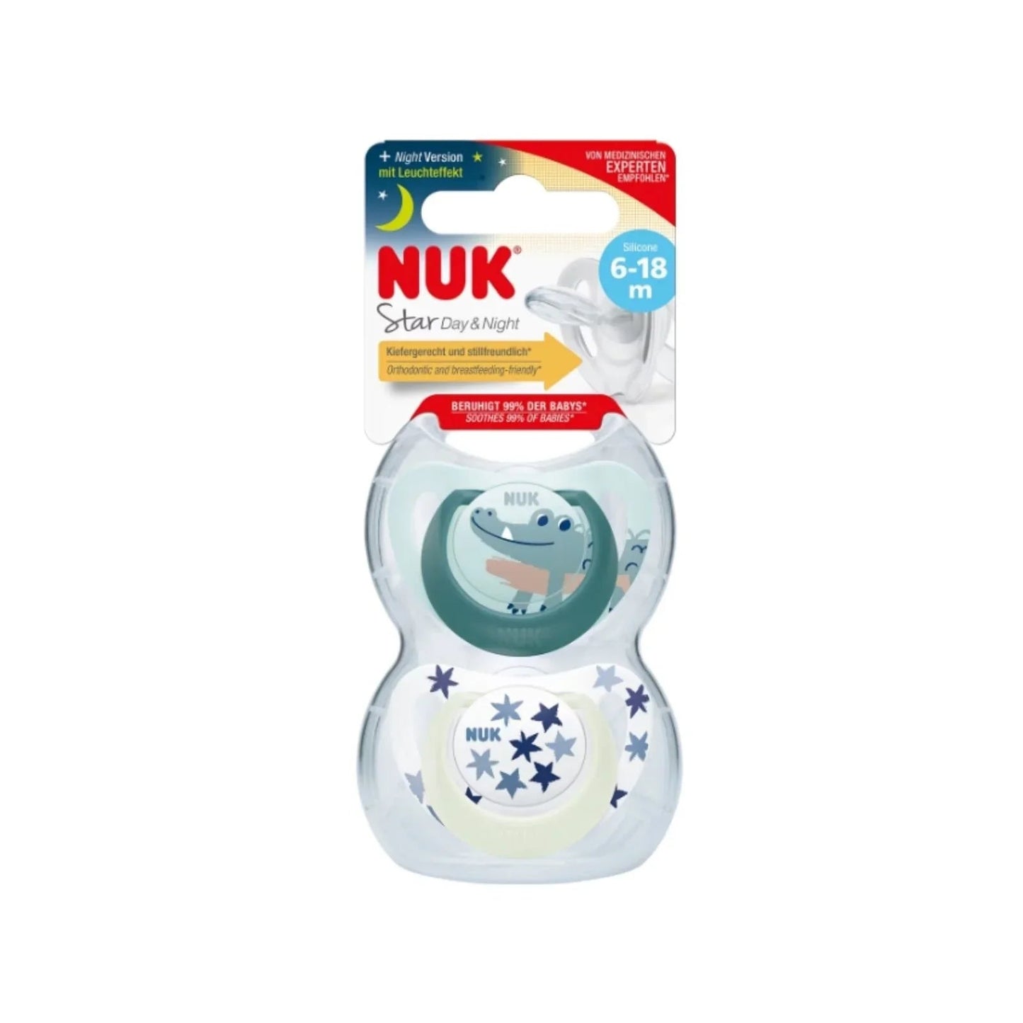 NUK Star Day & Night Soother 6 - 18 months Pack of 2 - Blue - mezetto ebebek ebebek
