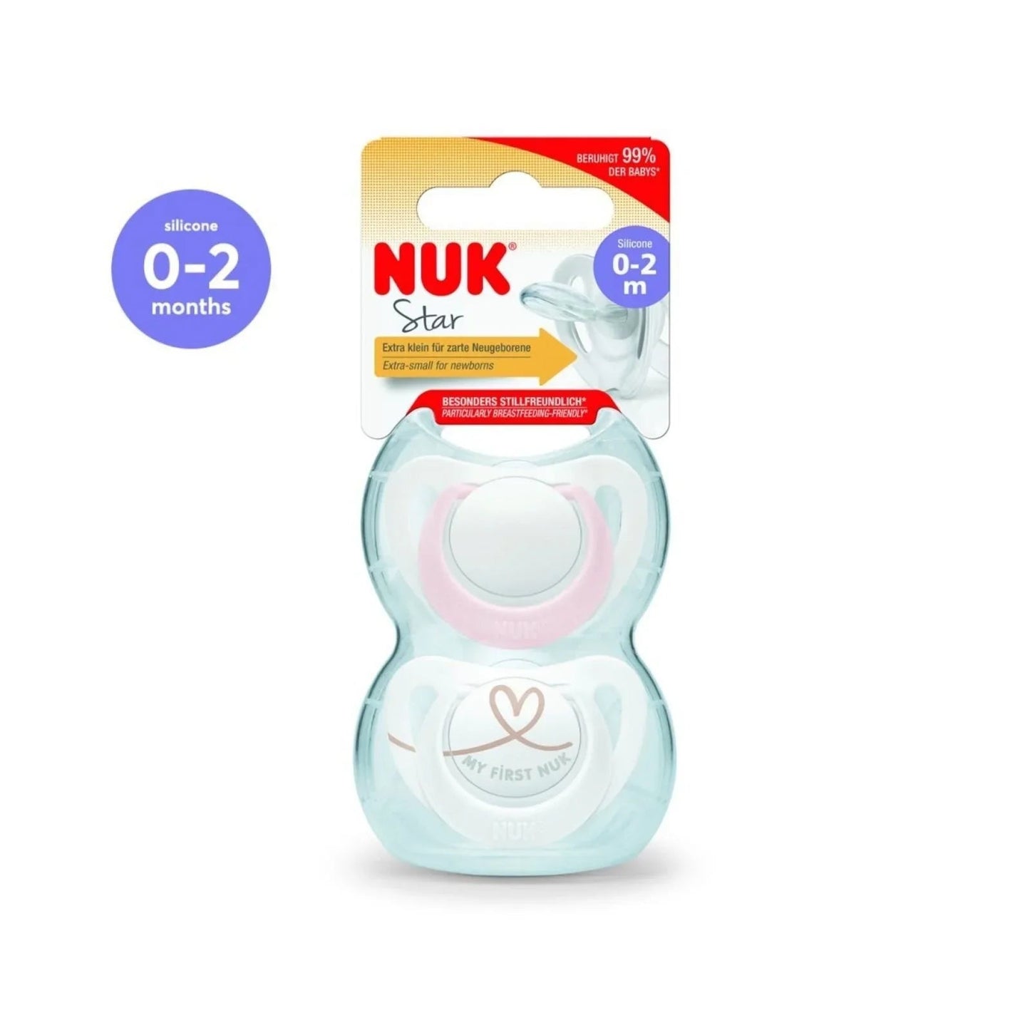 NUK Star Soother 0 - 2 months Pack of 2 - Pink - mezetto ebebek ebebek