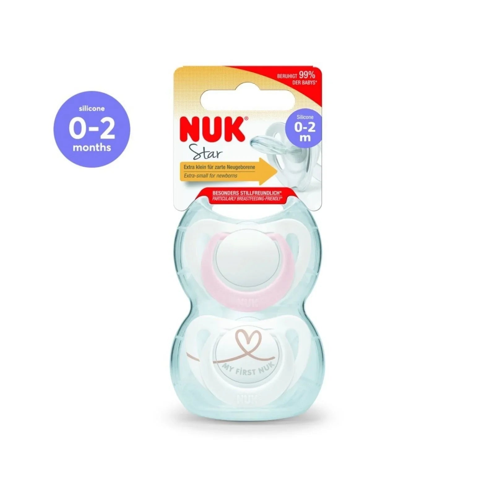 NUK Star Soother 0 - 2 months Pack of 2 - Pink - mezetto ebebek ebebek