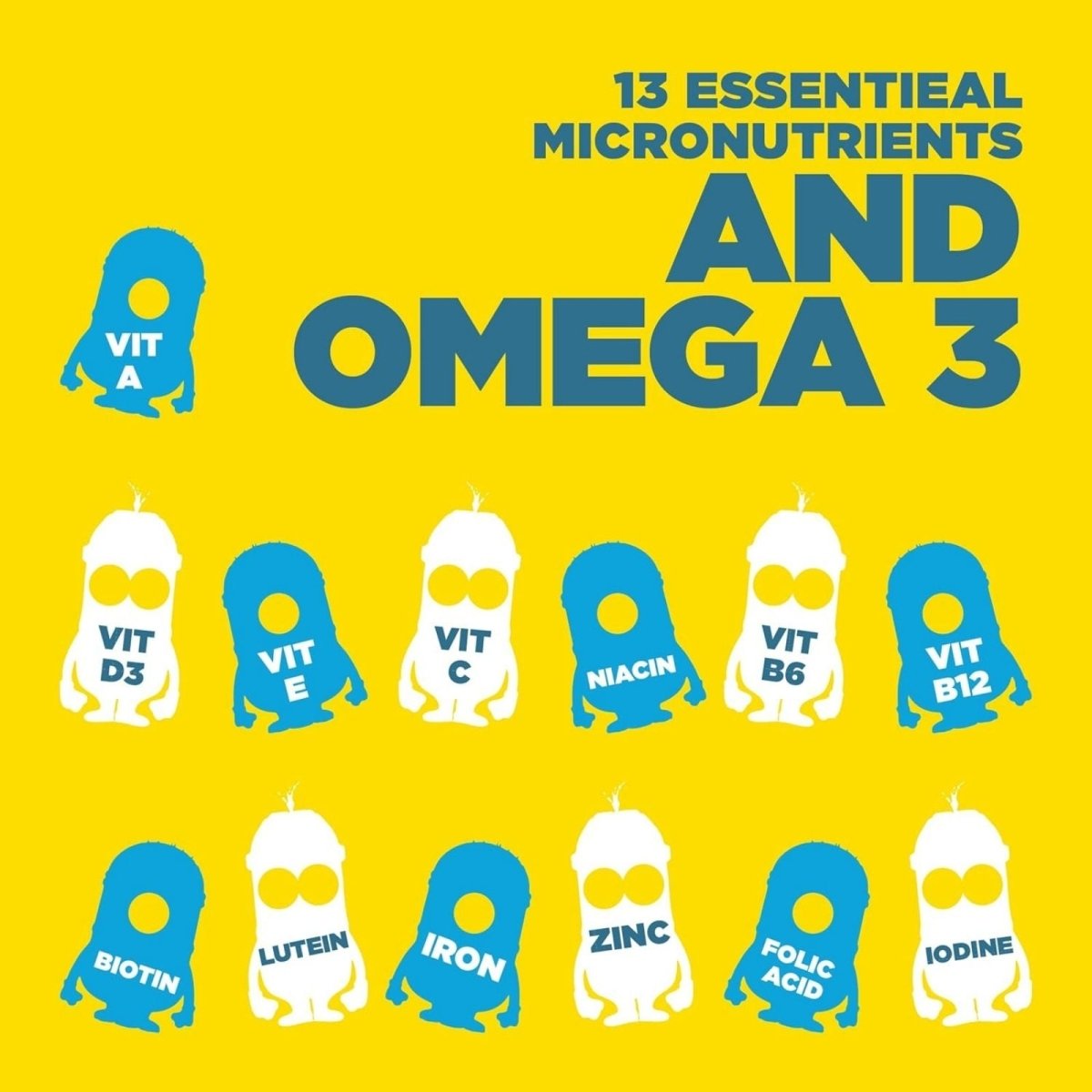 Nutriburst Minions Mega Multi Vitamins 4+ years 60 pcs - mezetto ebebek ebebek