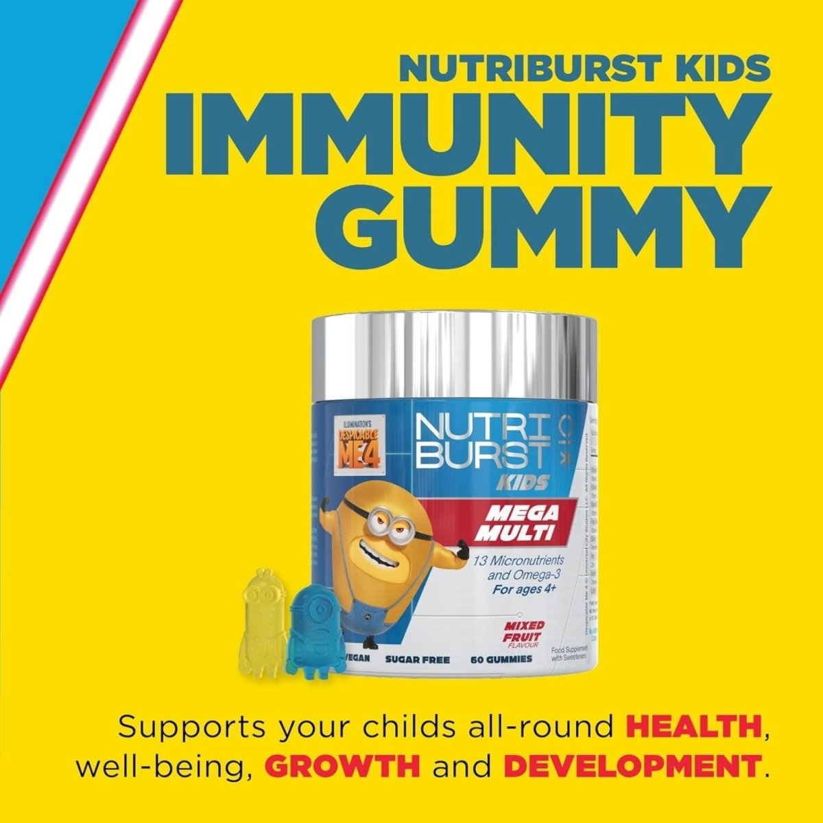 Nutriburst Minions Mega Multi Vitamins 4+ years 60 pcs - mezetto ebebek ebebek