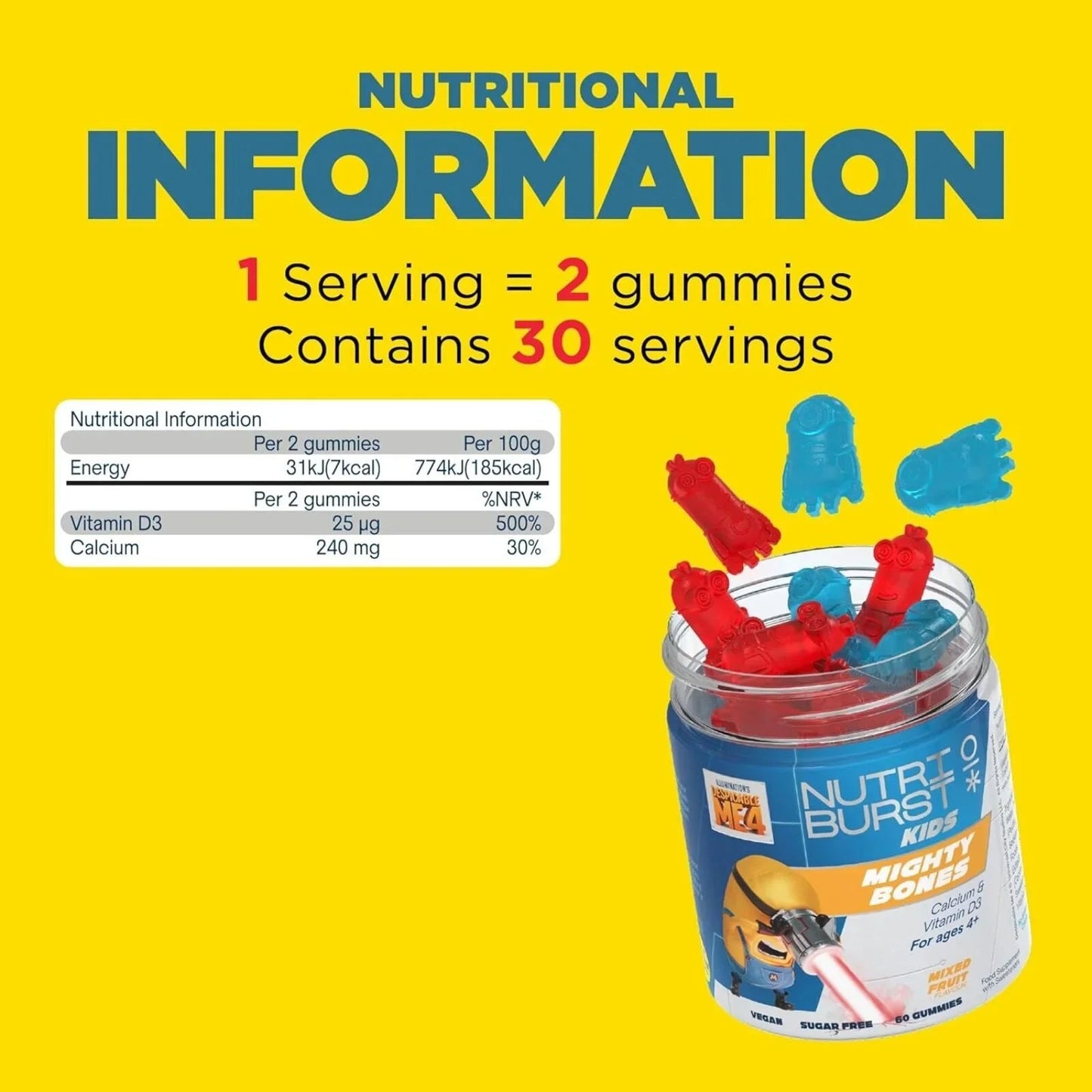 Nutriburst Minions Mighty Bones Vitamins 4+ years 60 pcs - mezetto ebebek ebebek