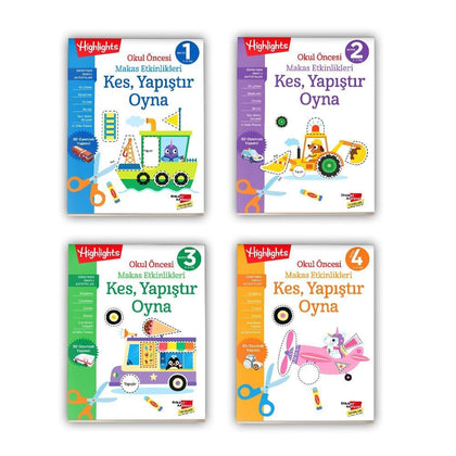 Okul Öncesi Makas Etkinlikleri Kes, Yapıştır, Oyna 4'lü Set - Dikkat Atölyesi Yayınları Kitap