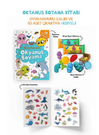 Okyanus Boyama Kitabı - Oyun Hamuru, Oyuncak ve Çıkartma Hediyeli - Bigkids Yayınları Kitap