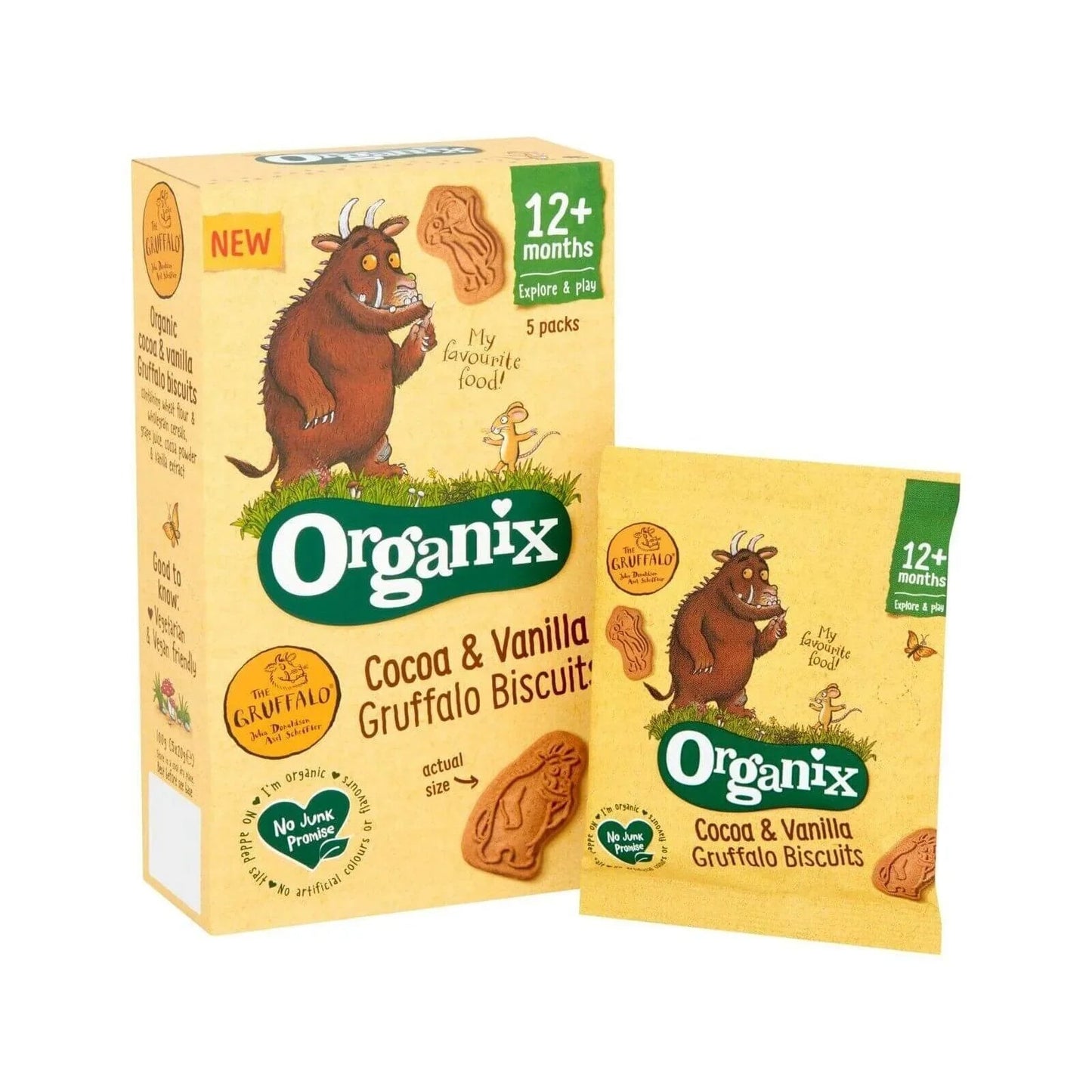 Organix Gruffalo Cocoa & Vanilla Biscuit 12+ months 100g (5x20g) - mezetto ebebek ebebek