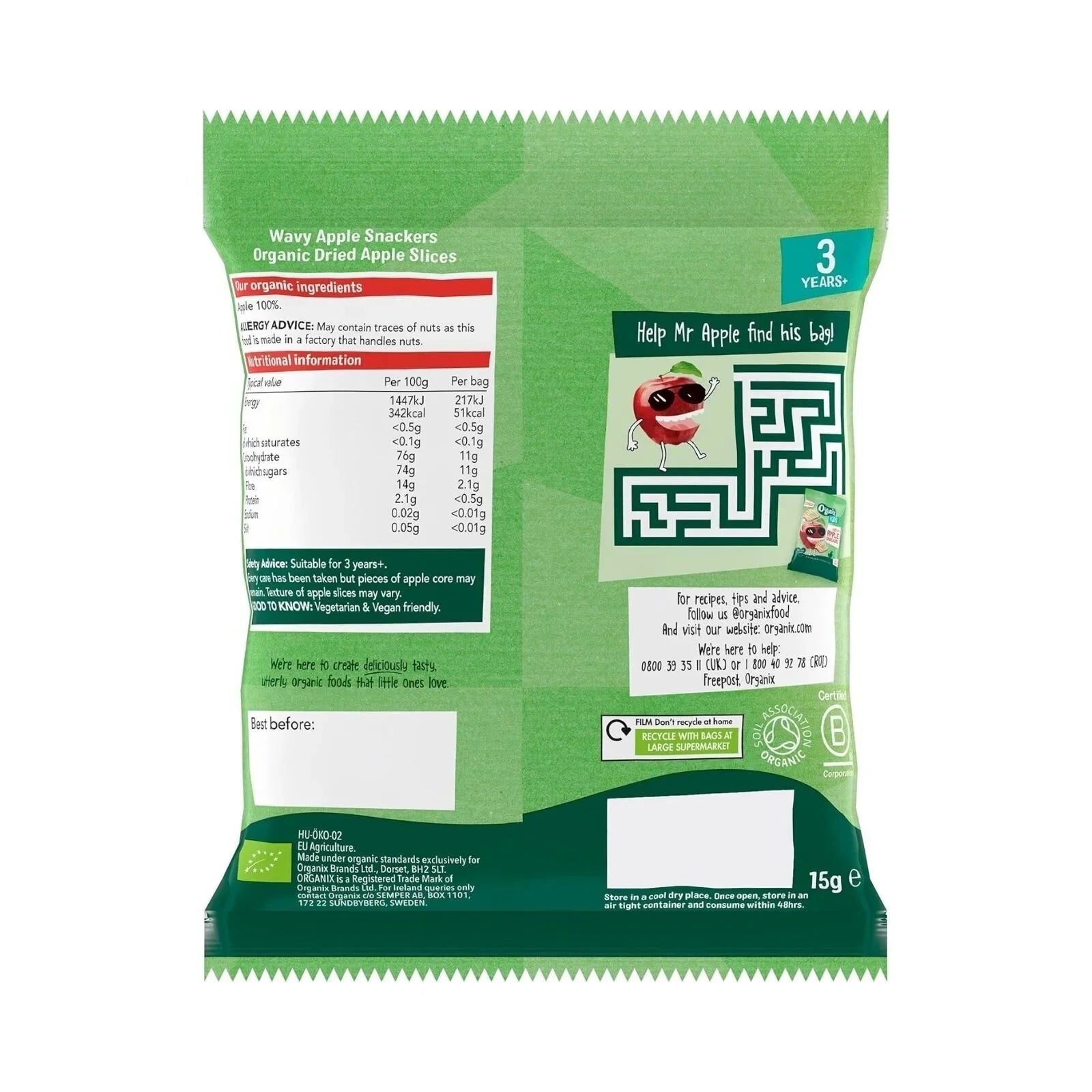 Organix Kids Wavy Apple Snackers 15g - mezetto ebebek ebebek