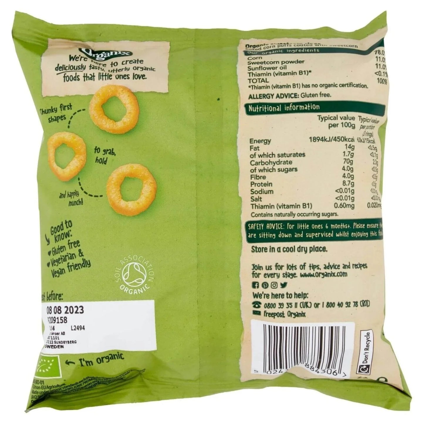 Organix Melty Sweetcorn Rings 6+ months 20g - mezetto ebebek ebebek