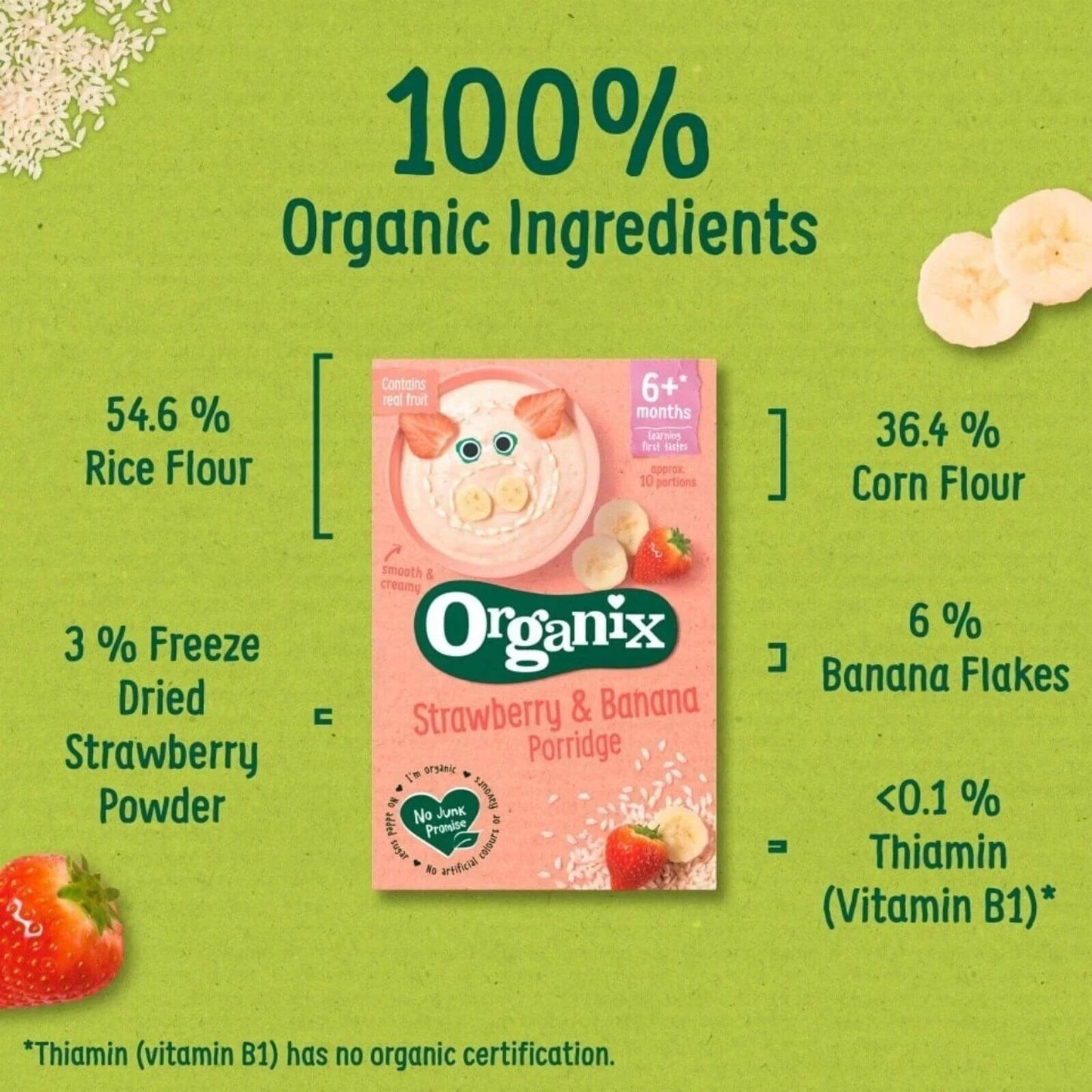 Organix Strawberry & Banana Porridge 6+ months 120g - mezetto ebebek ebebek
