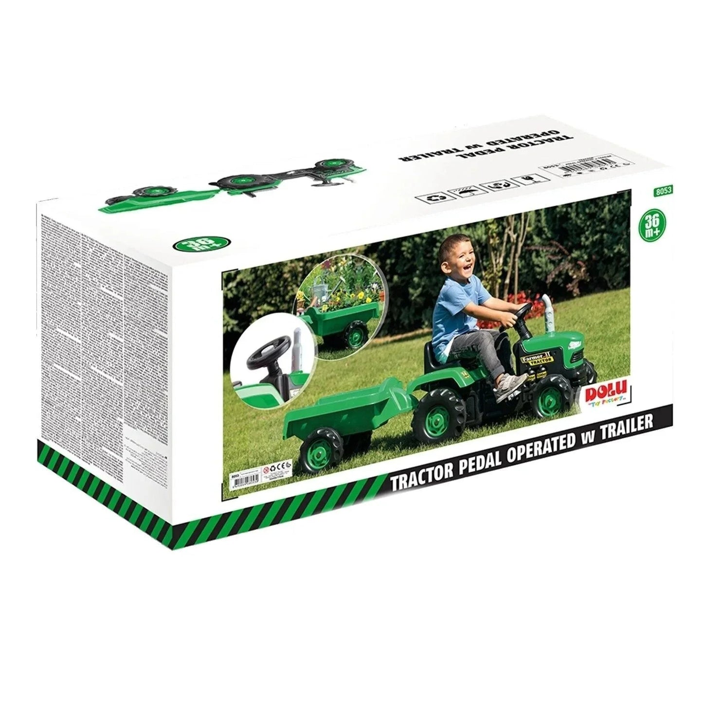 Outlet - Dolu Ride On Pedal Tractor & Trailer - Green - mezetto ebebek ebebek