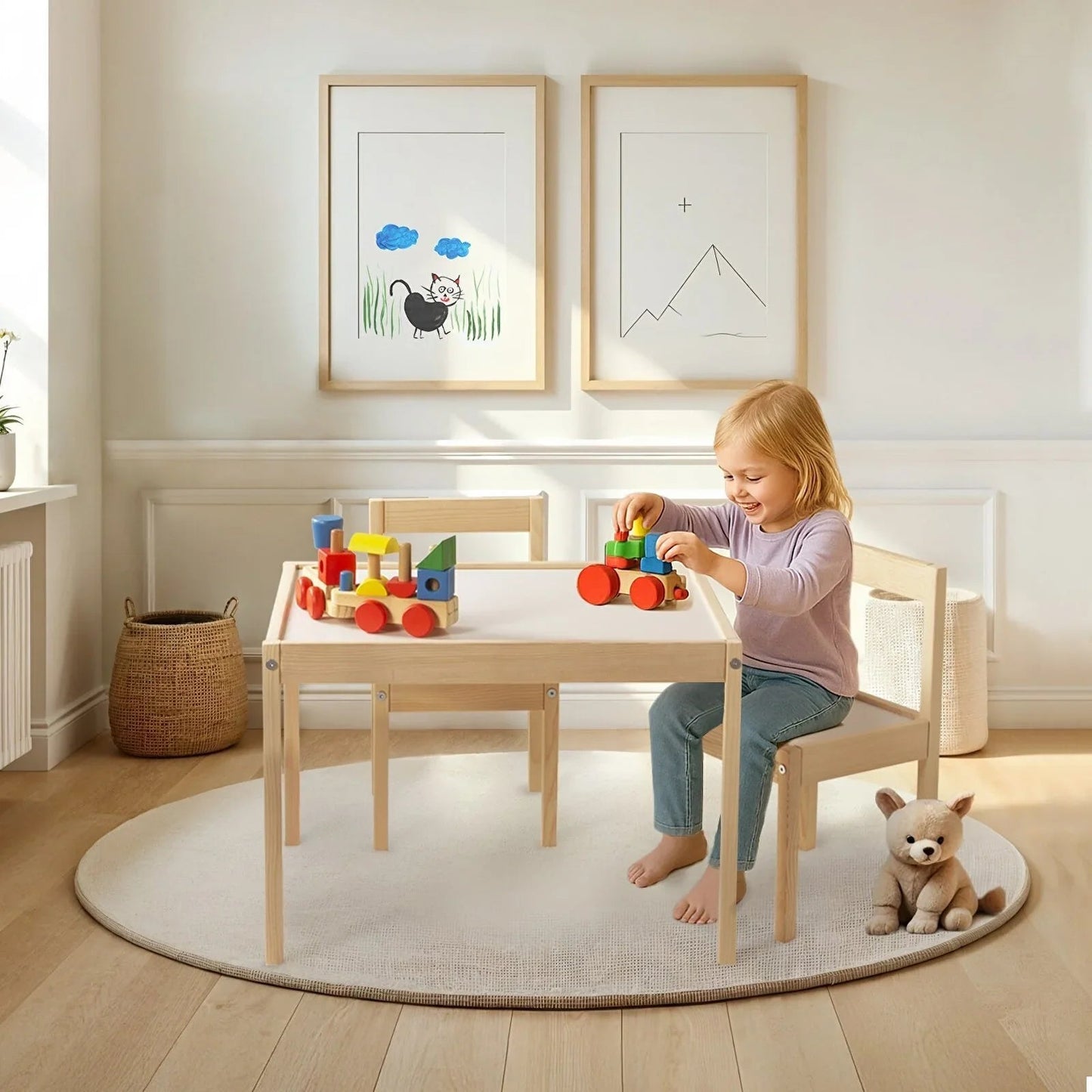Outlet - Montessori Wooden Table&Chair Set for Kids - mezetto ebebek ebebek