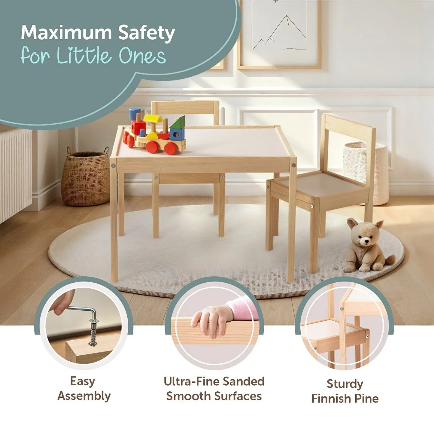 Outlet - Montessori Wooden Table&Chair Set for Kids - mezetto ebebek ebebek