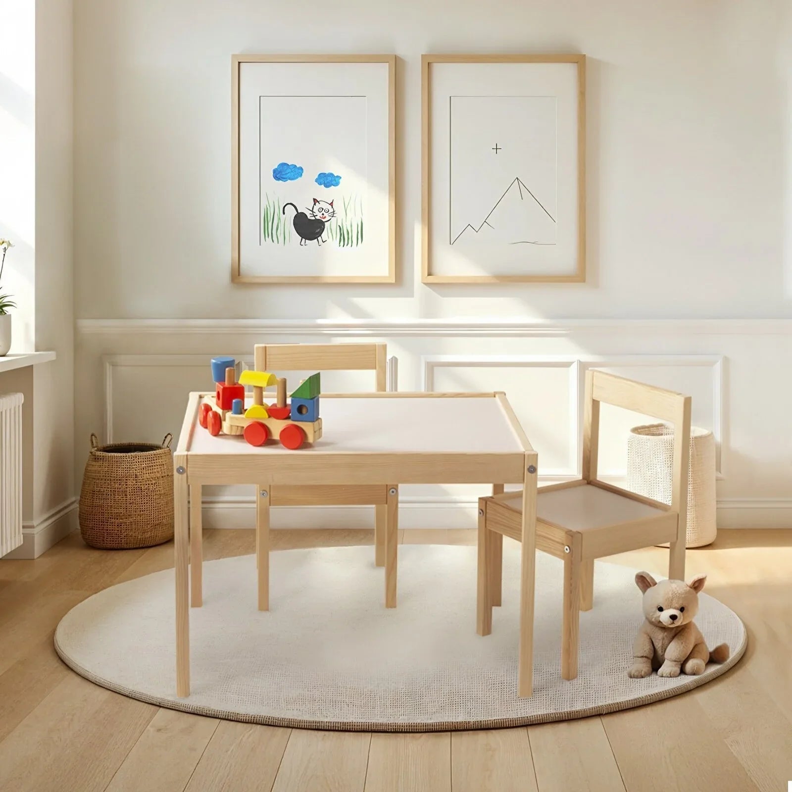 Outlet - Montessori Wooden Table&Chair Set for Kids - mezetto ebebek ebebek