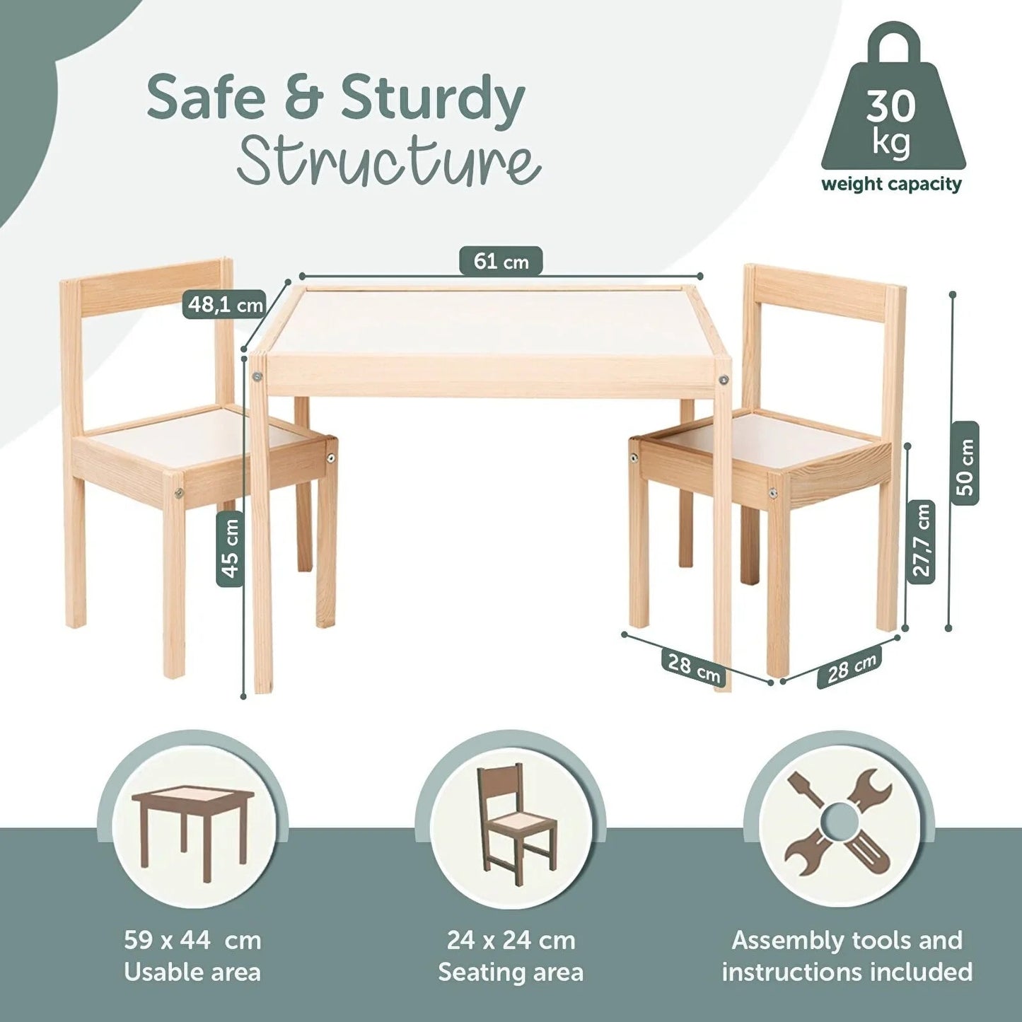 Outlet - Montessori Wooden Table&Chair Set for Kids - mezetto ebebek ebebek