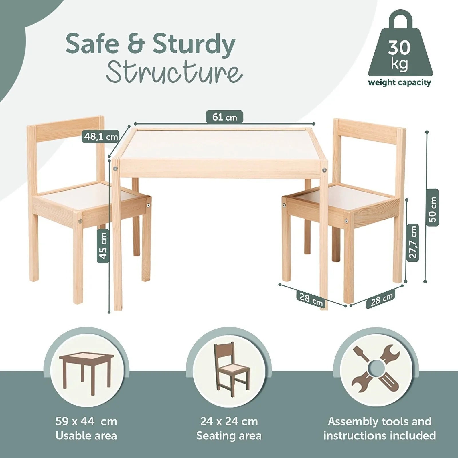 Outlet - Montessori Wooden Table&Chair Set for Kids - mezetto ebebek ebebek