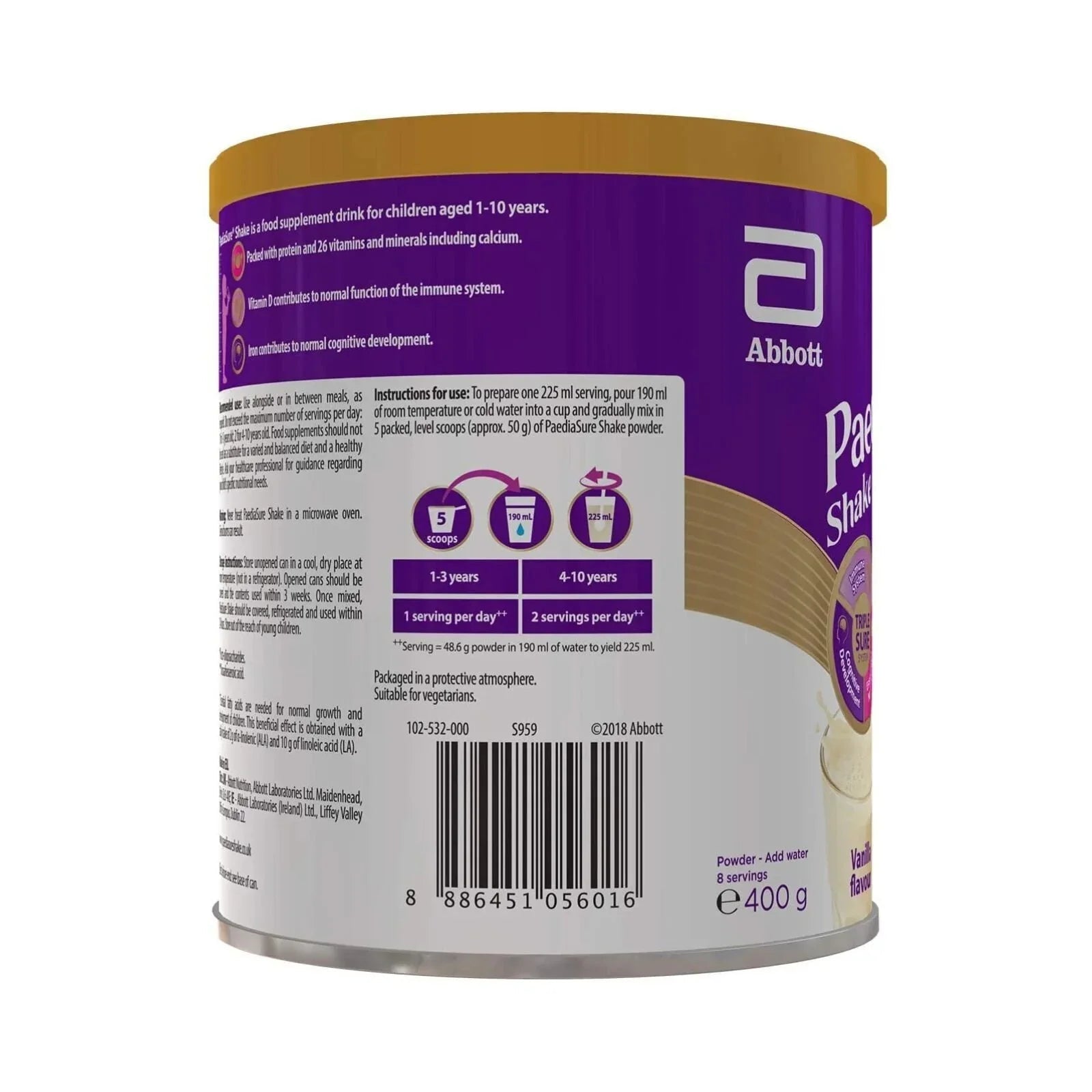 PaediaSure Shake Vanilla Flavoured Nutritional Supplement Powder for Kids 400g - mezetto ebebek ebebek