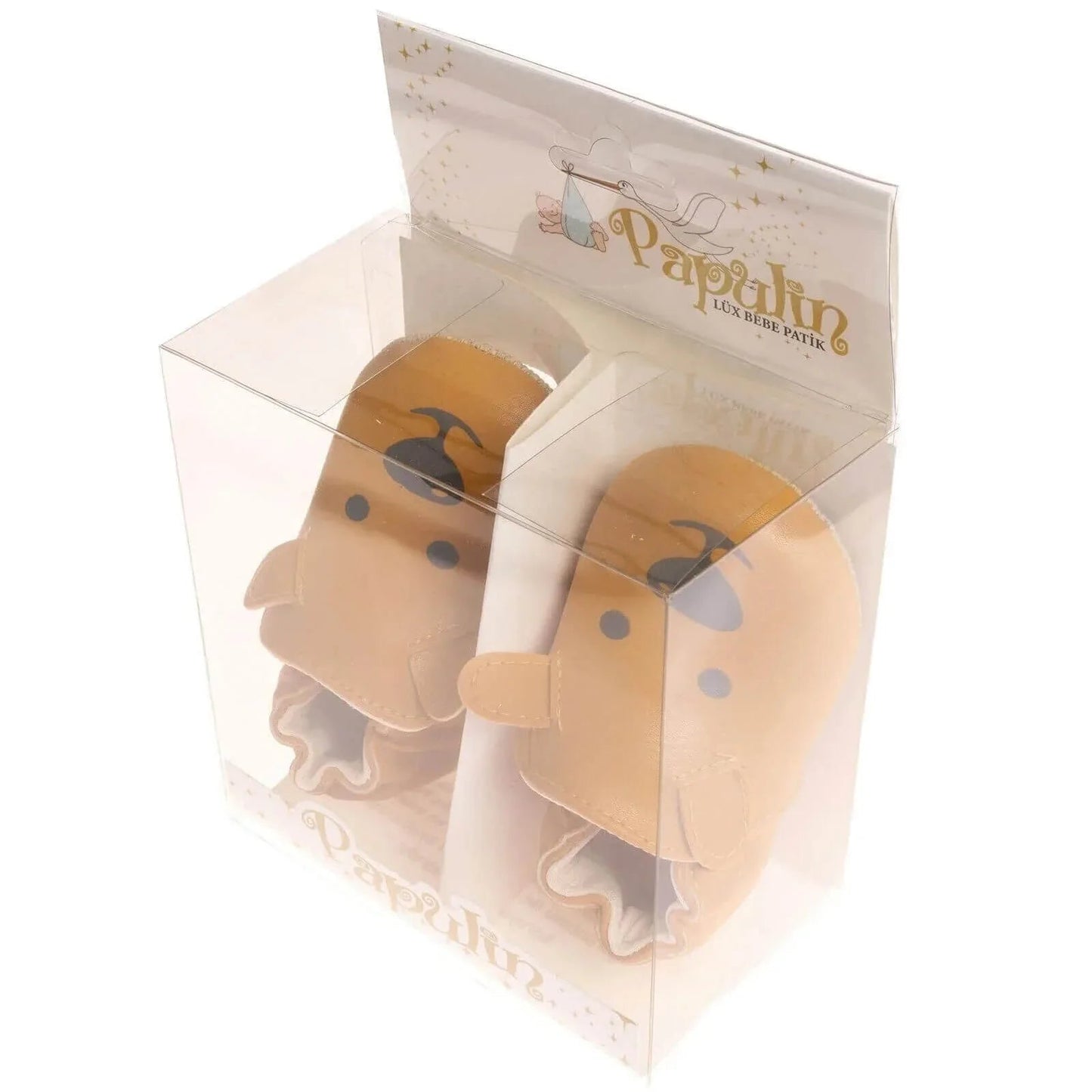 Papulin Unisex Bear Patterned Booties - Ginger - mezetto ebebek ebebek