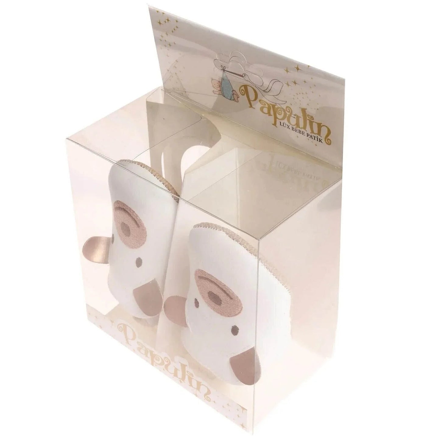 Papulin Unisex Bear Patterned Booties - White - mezetto ebebek ebebek
