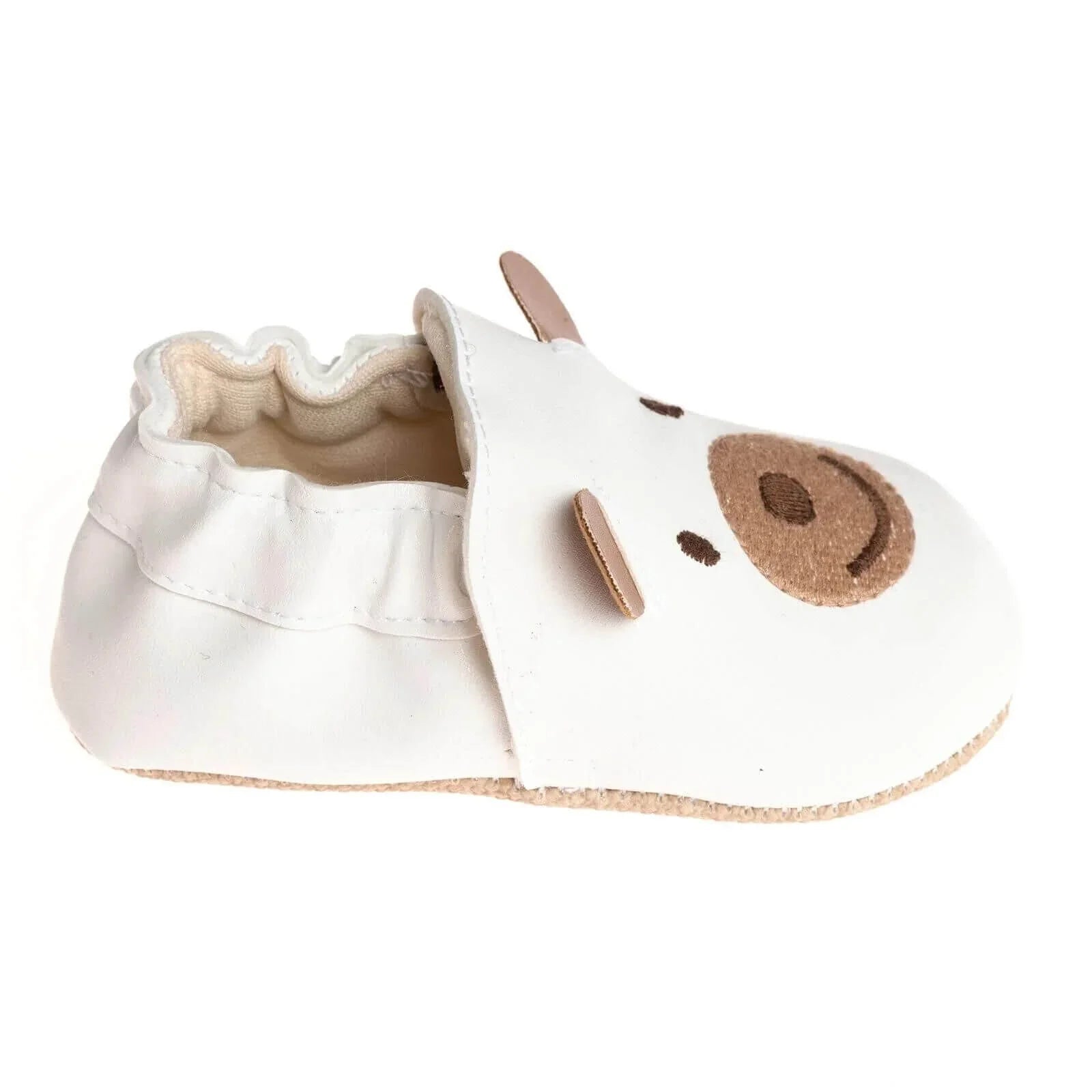 Papulin Unisex Bear Patterned Booties - White - mezetto ebebek ebebek