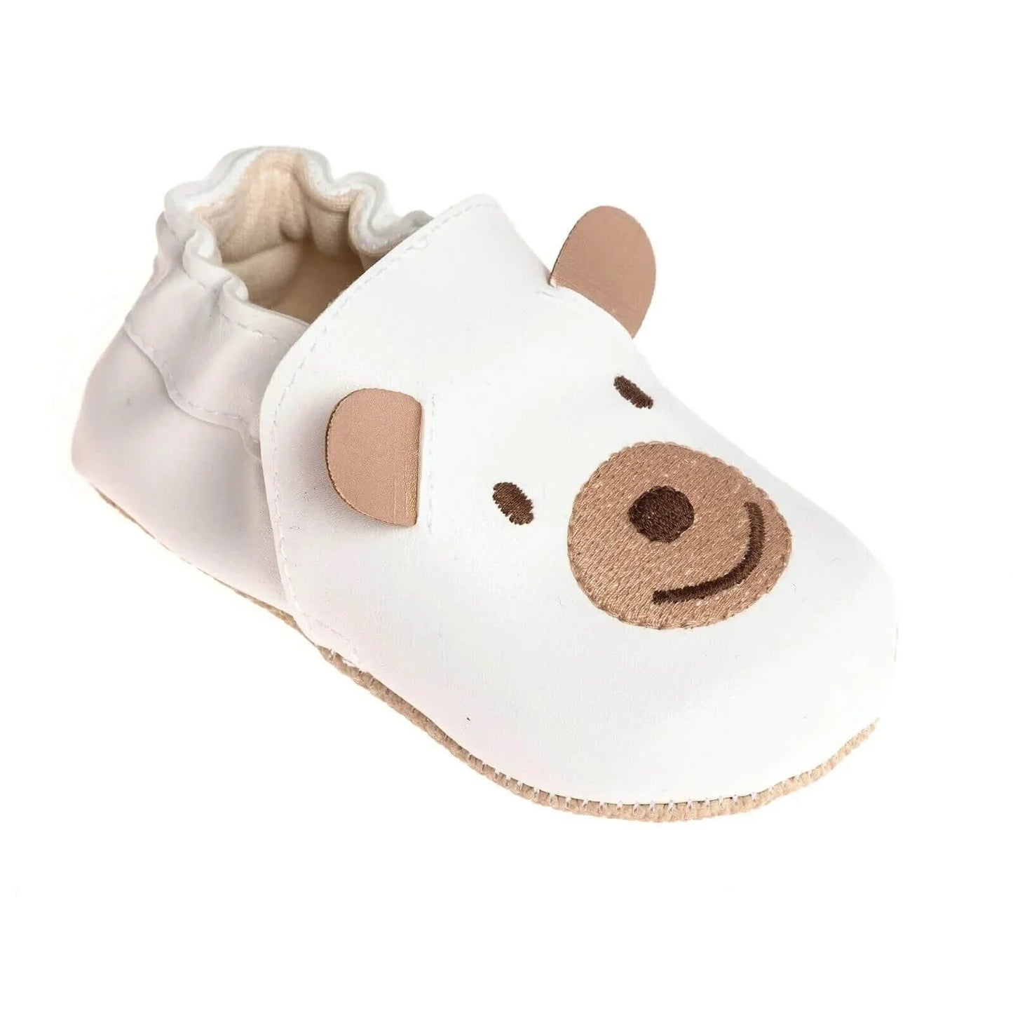 Papulin Unisex Bear Patterned Booties - White - mezetto ebebek ebebek