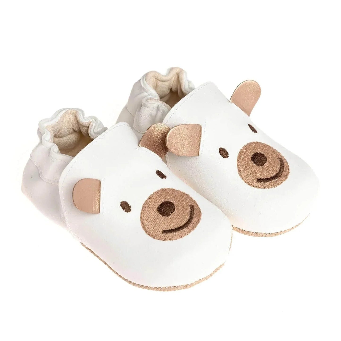 Papulin Unisex Bear Patterned Booties - White - mezetto ebebek ebebek