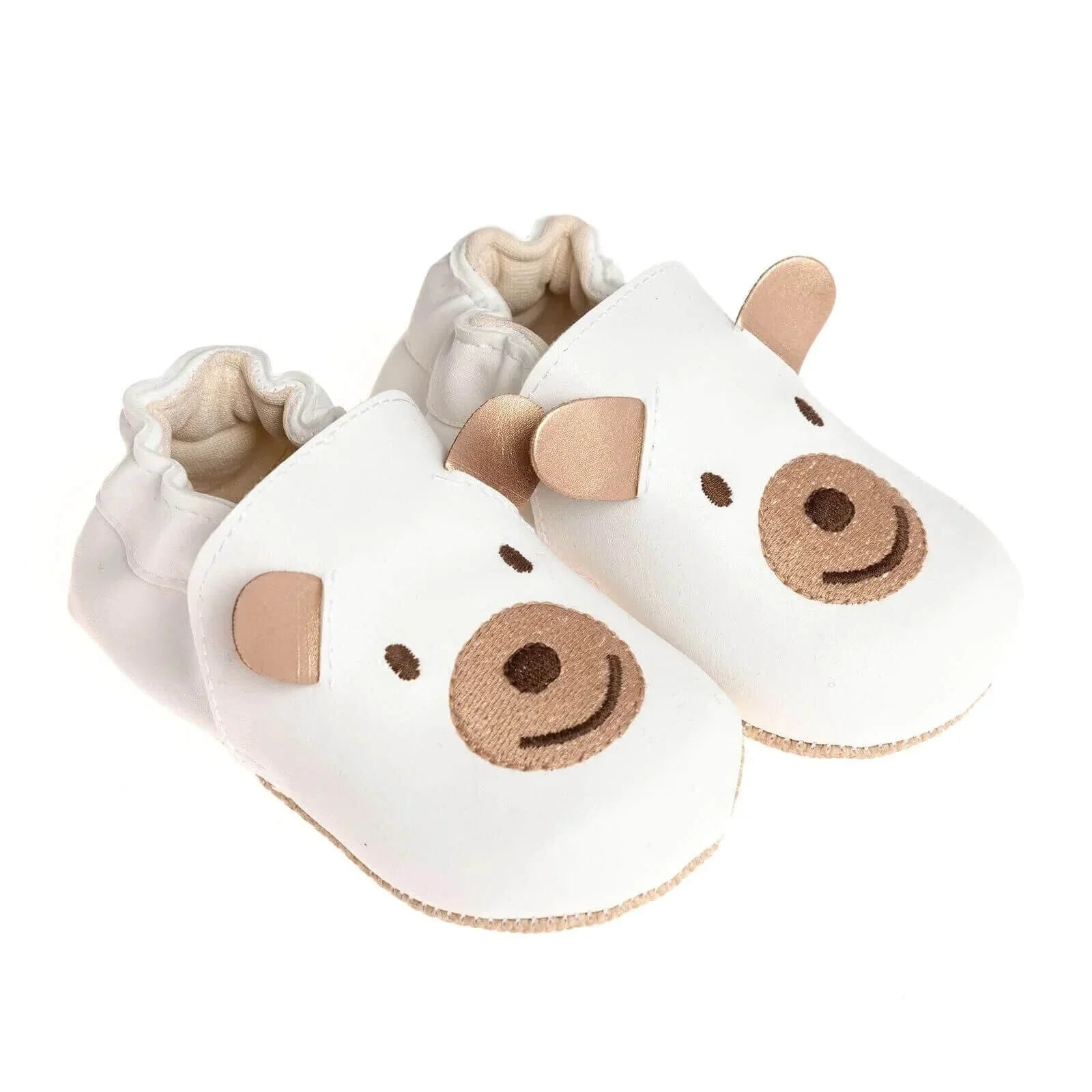 Papulin Unisex Bear Patterned Booties - White - mezetto ebebek ebebek