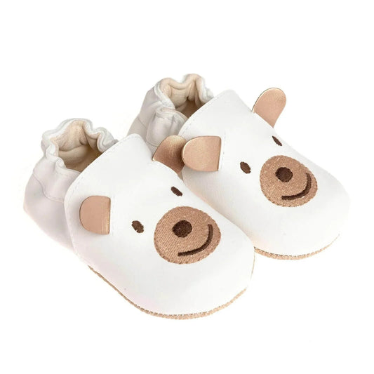 Papulin Unisex Bear Patterned Booties - White - mezetto ebebek ebebek