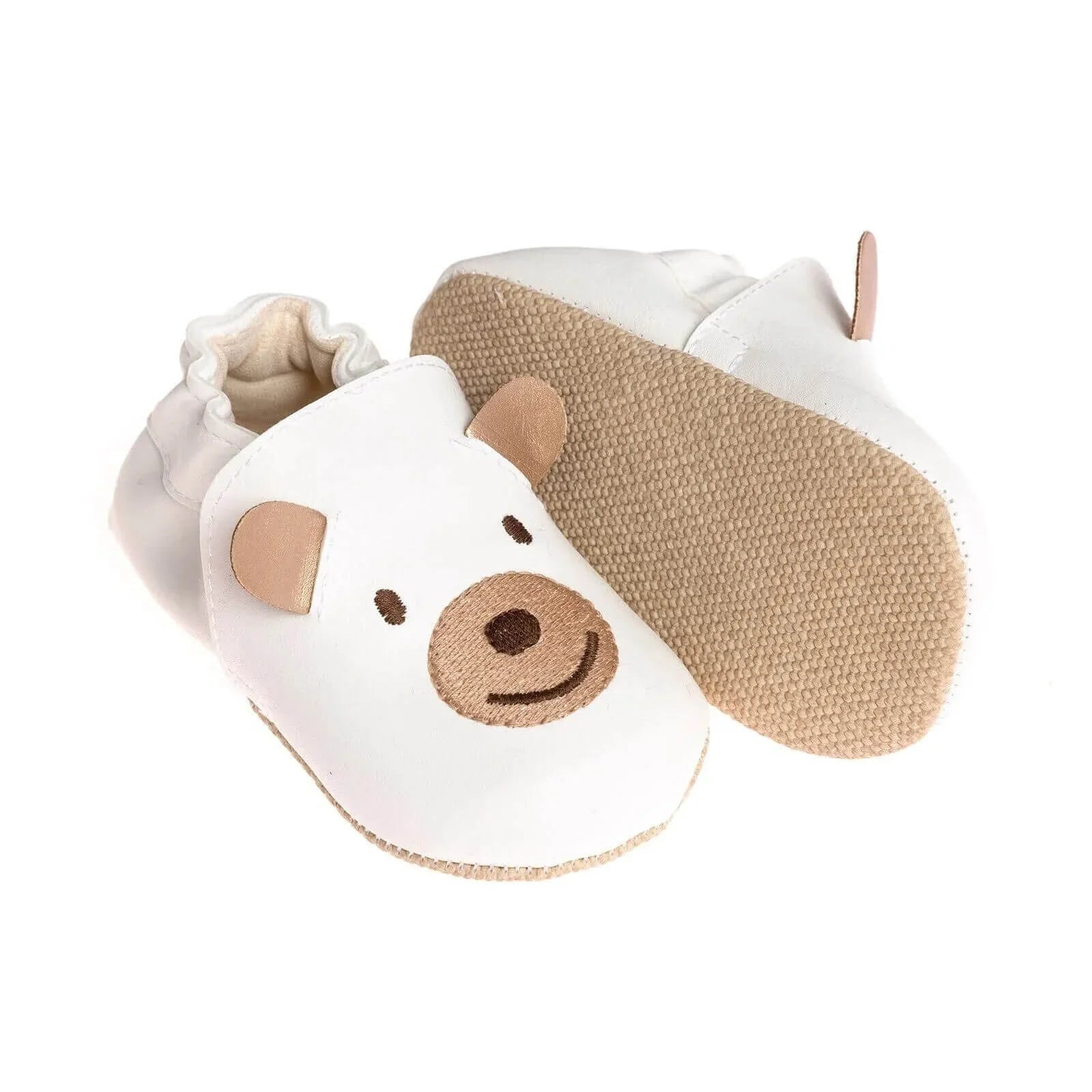 Papulin Unisex Bear Patterned Booties - White - mezetto ebebek ebebek