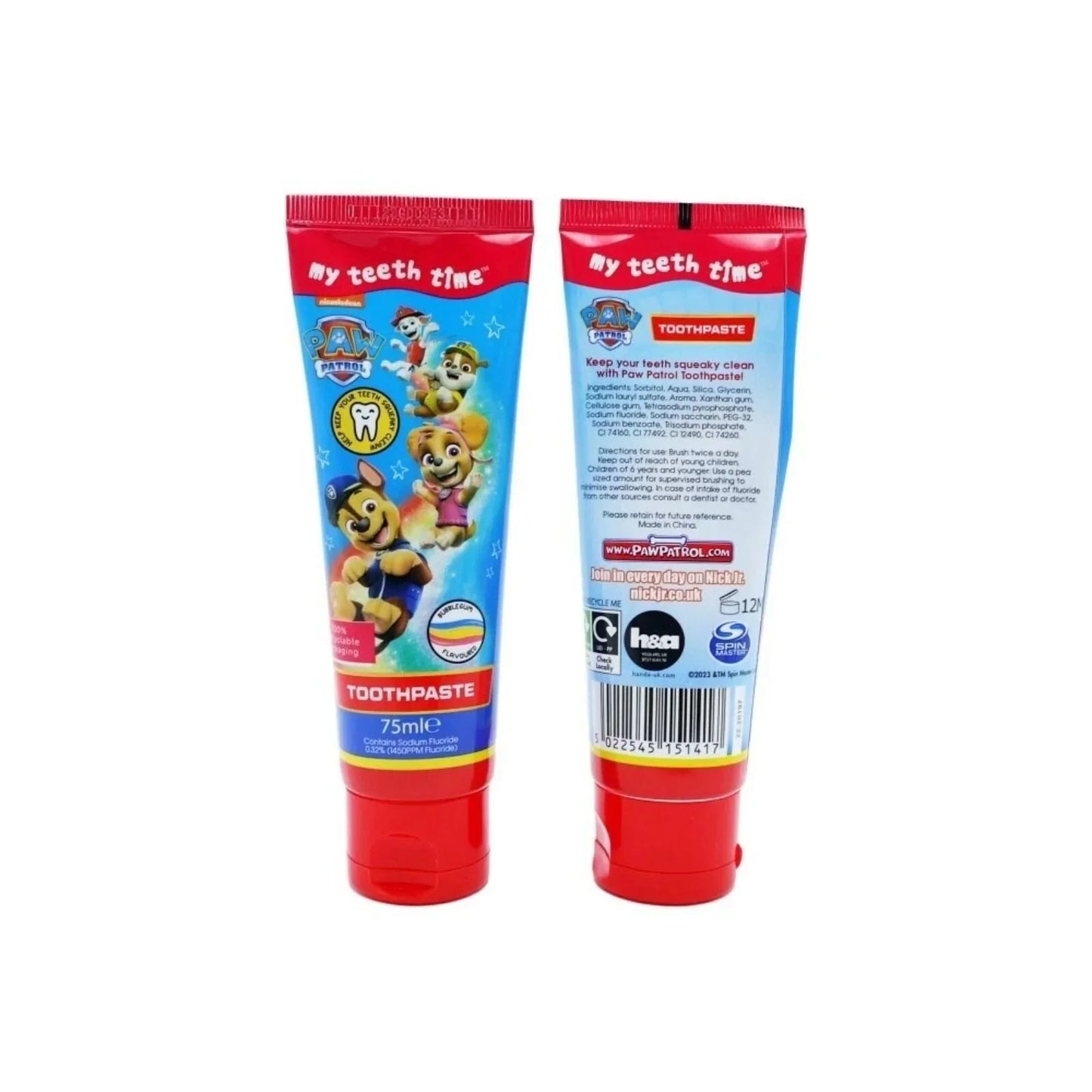 Paw Patrol Bubble Gum Flavour Toothpaste 75ml - mezetto ebebek ebebek