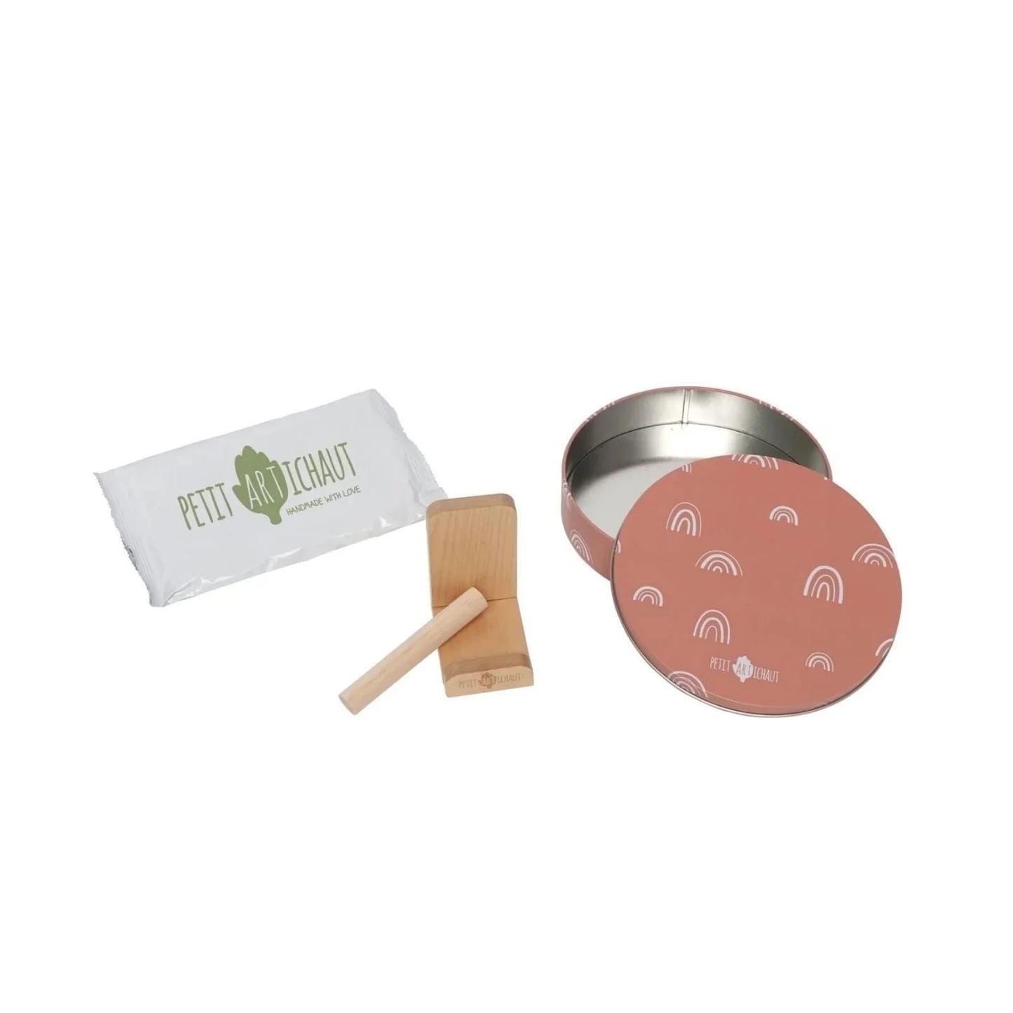 Petit Artichaut Baby Hand & Foot Imprints Round Box - Rainbow Terracotta - mezetto ebebek ebebek