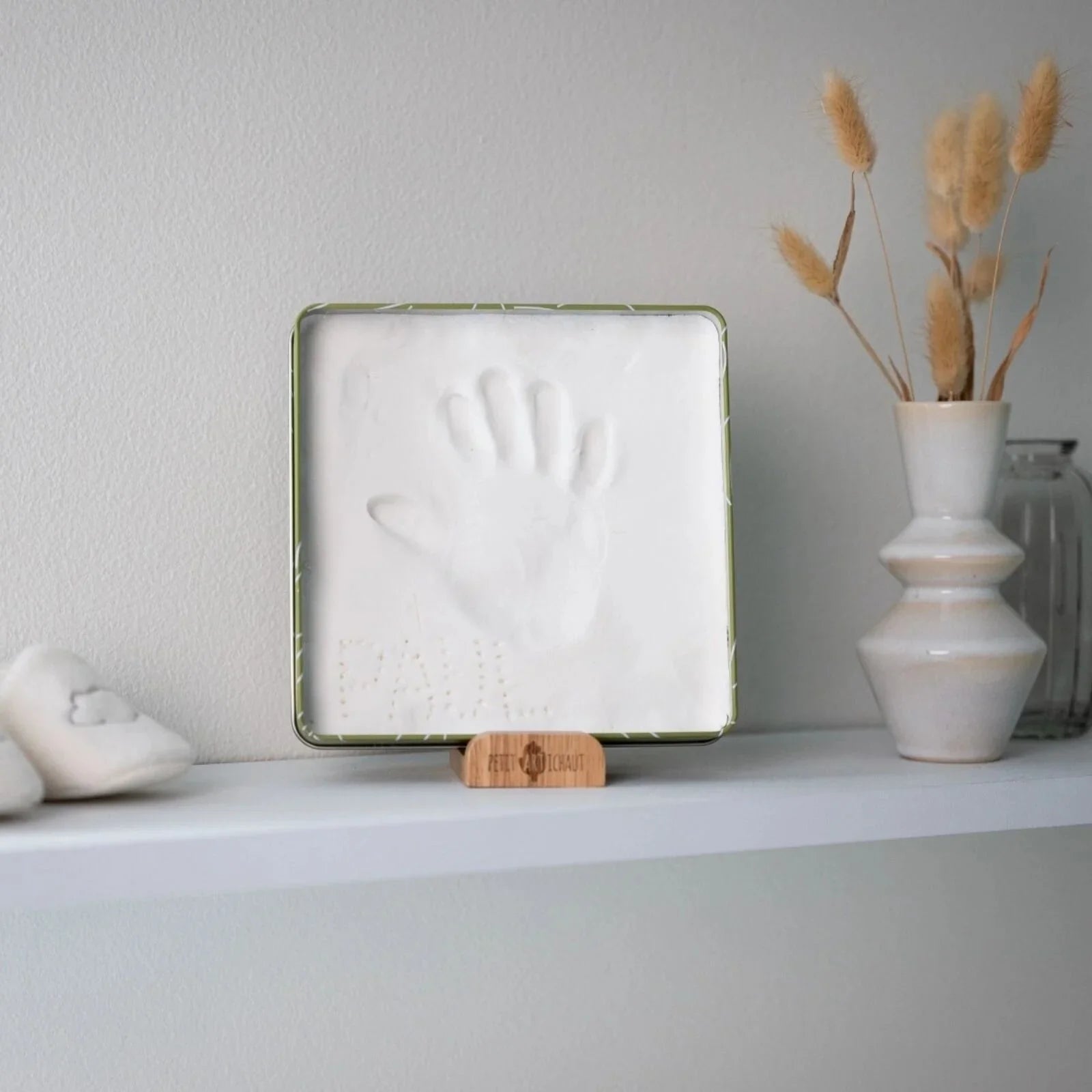 Petit Artichaut Baby Hand & Foot Imprints Square Box - Olive Tree - mezetto ebebek ebebek