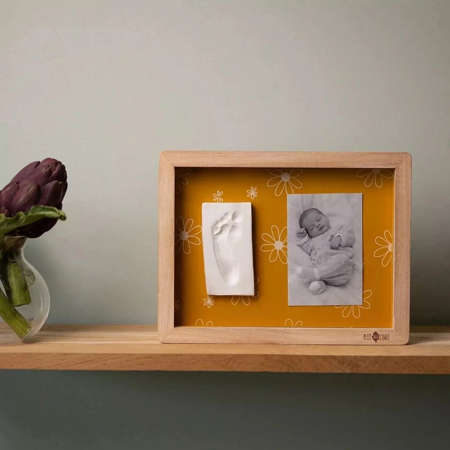 Petit Artichaut Classic Frame with Hand & Foot Imprints - Daisy Ochre - mezetto ebebek ebebek