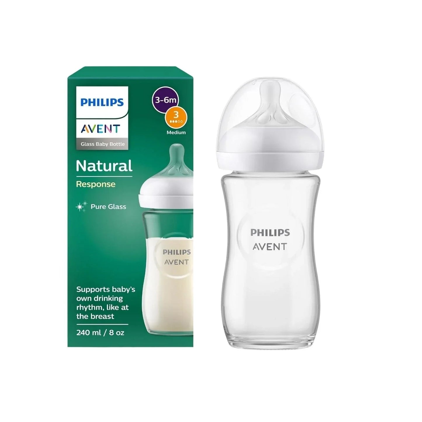 Philips Avent Natural Response Glass Bottle 3 - 6 months 240ml - mezetto ebebek ebebek
