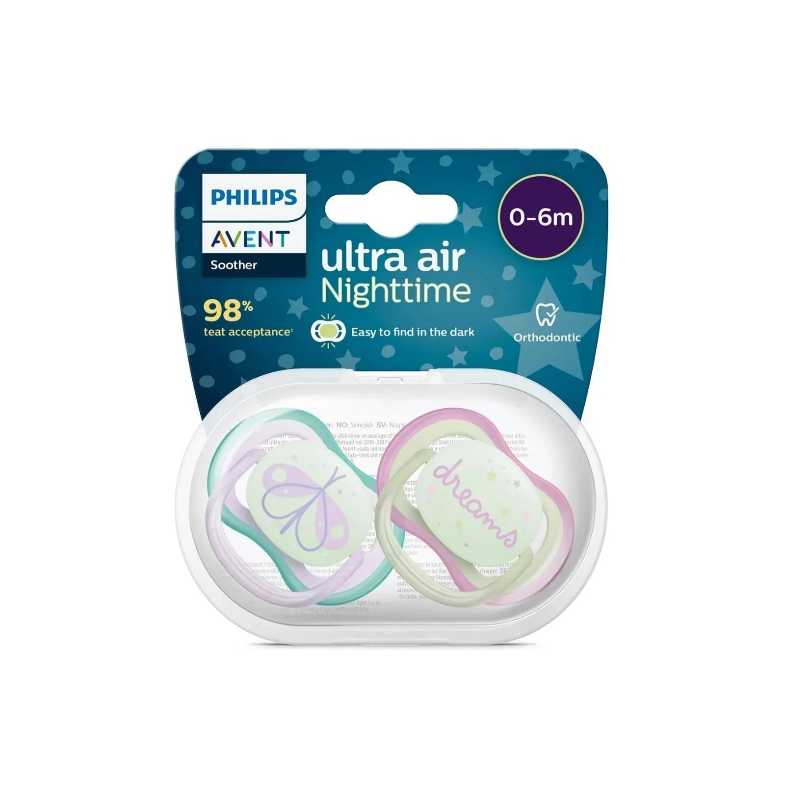 Philips Avent Ultra Air Night Soother 0 - 6 months Pack of 2 - mezetto ebebek ebebek