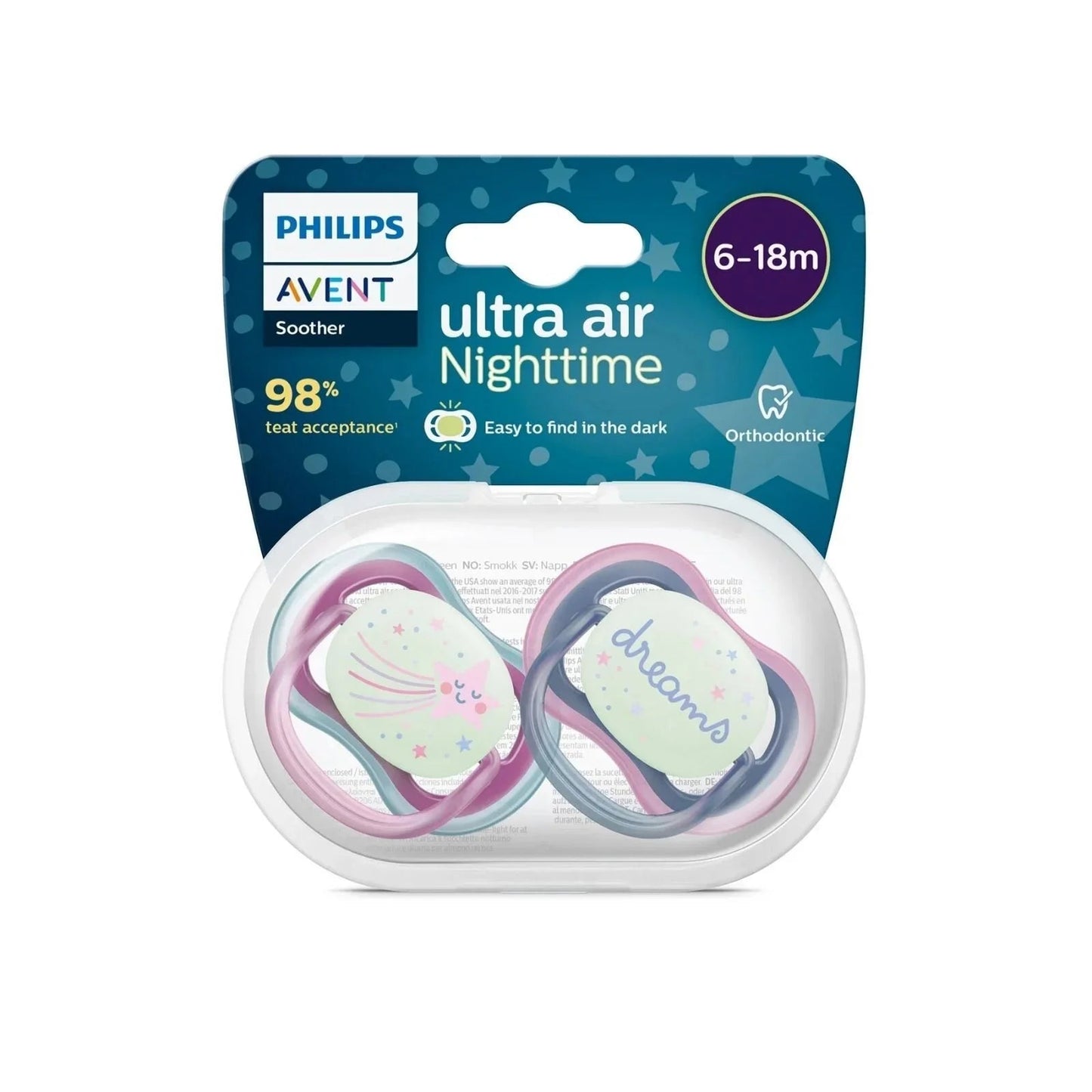 Philips Avent Ultra Air Night Soother 6 - 18 months Pack of 2 - mezetto ebebek ebebek