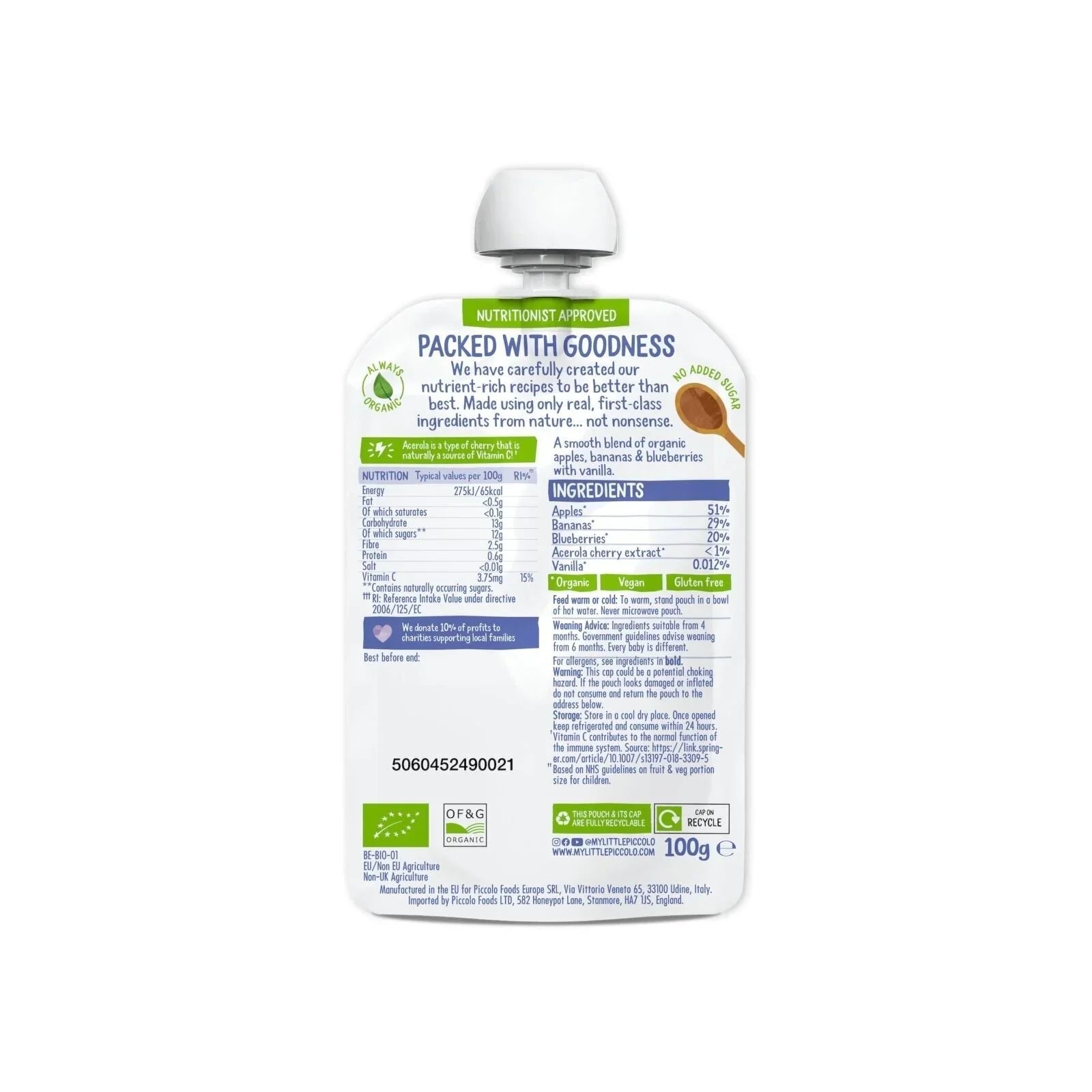 Piccolo Organic Apple Banana & Blueberry 4+ months 100g - mezetto ebebek ebebek