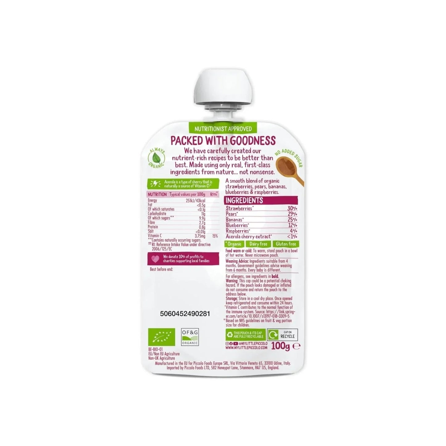 Piccolo Organic Blushing Berries Pear & Banana 4+ months 100g - mezetto ebebek ebebek