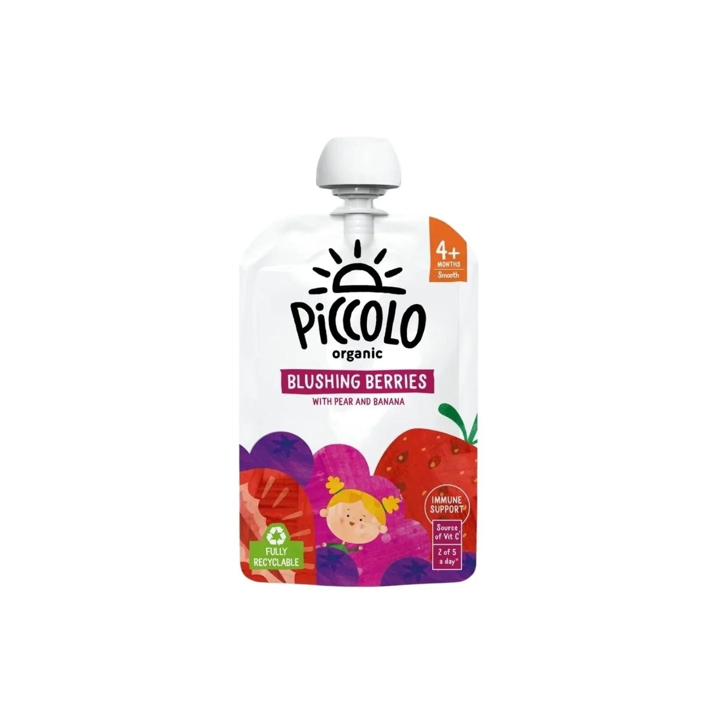 Piccolo Organic Blushing Berries Pear & Banana 4+ months 100g - mezetto ebebek ebebek