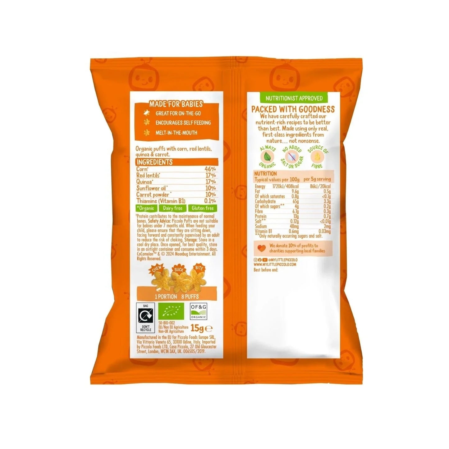 Piccolo Organic Carrot Puff Stars 7+ months 60g (4x15g) - mezetto ebebek ebebek