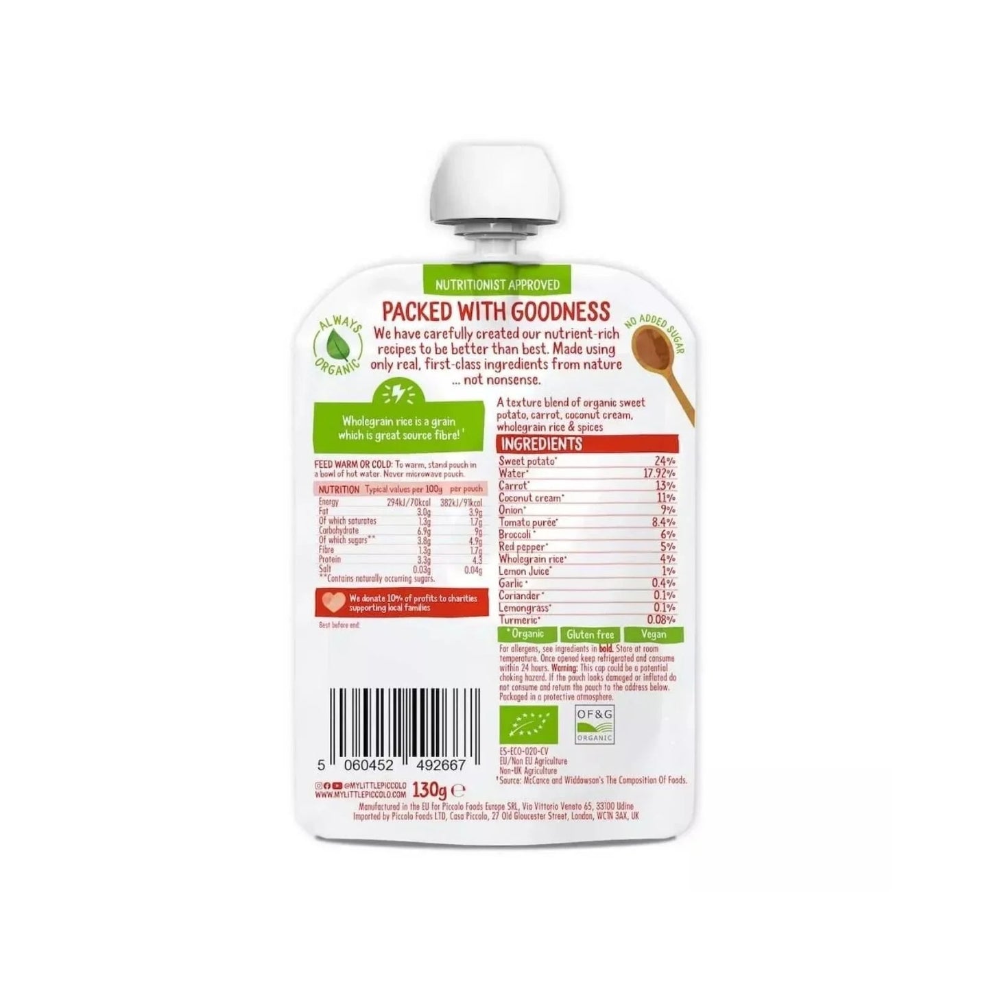 Piccolo Organic Coconut Red Thai Vegetable Curry 7+ months 130g - mezetto ebebek ebebek