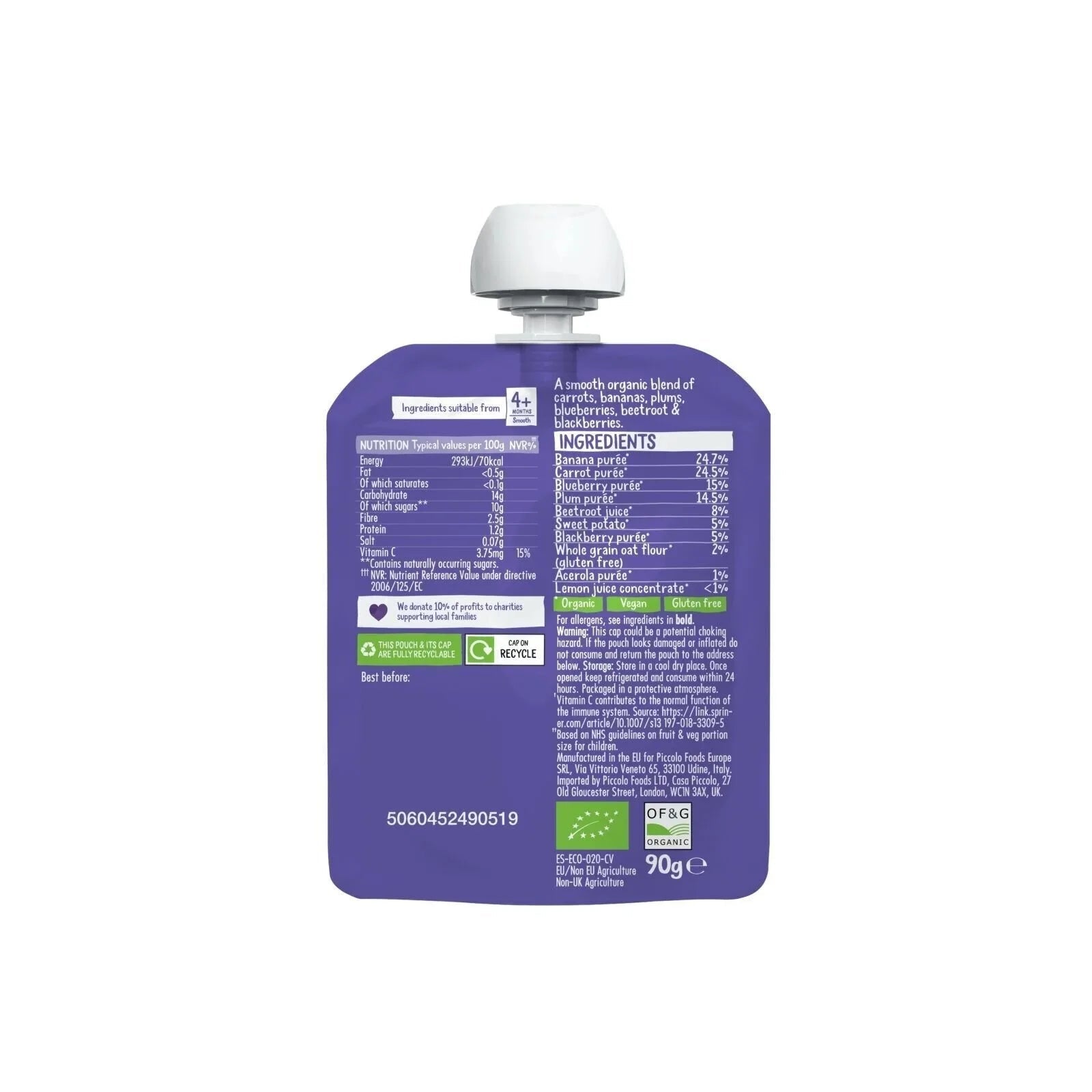Piccolo Organic Mighty Purple Smoothies 6+ months 360g (4x90g) - mezetto ebebek ebebek