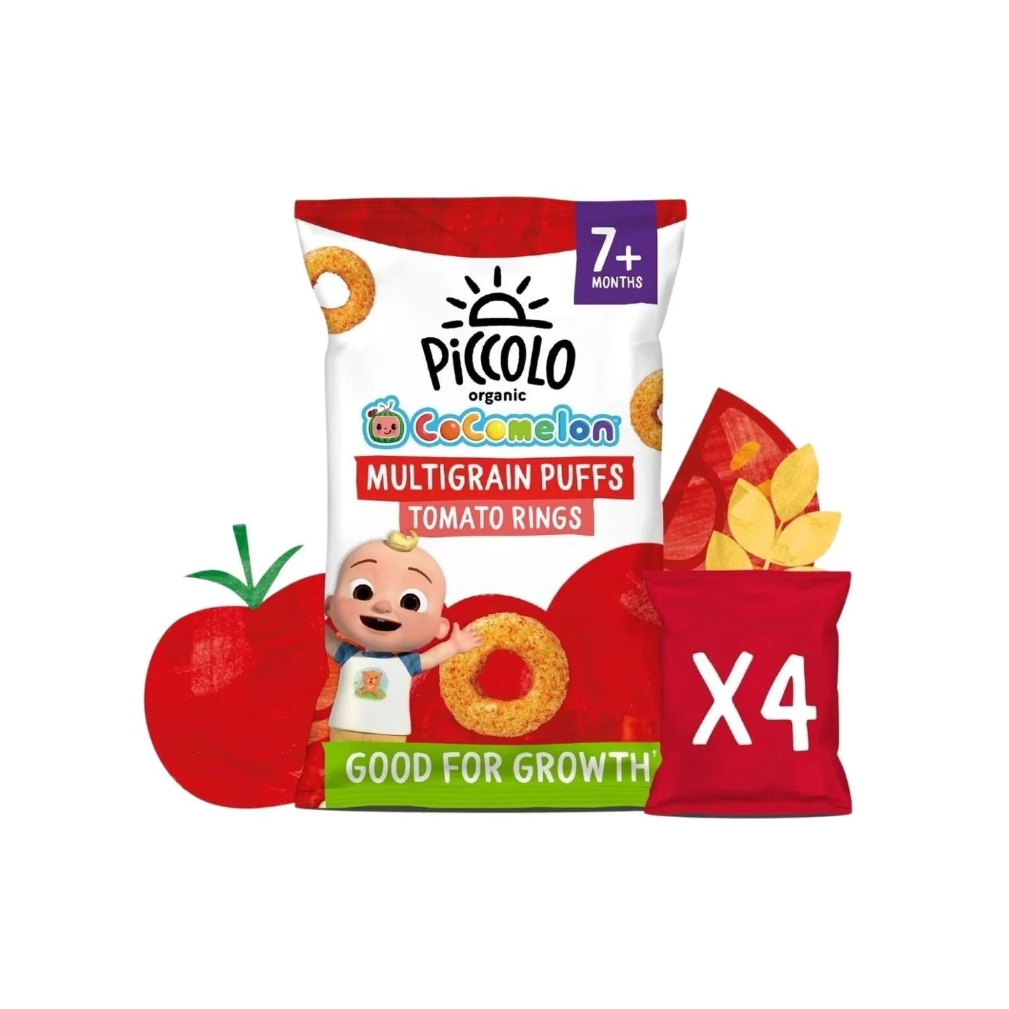 Piccolo Organic Multigrain Puffs Tomato Rings 7+ months 60g (4x15g) - mezetto ebebek ebebek