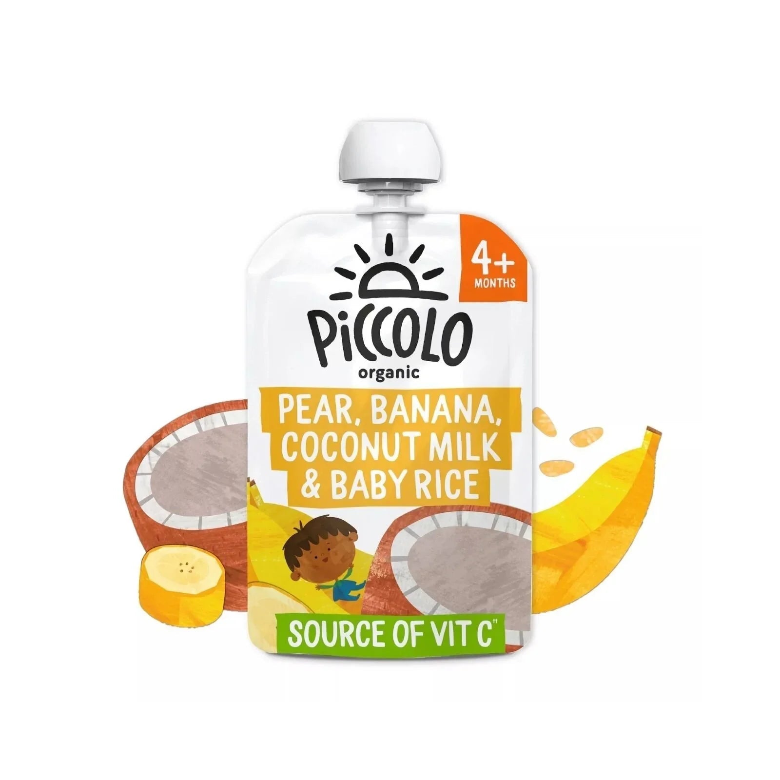 Piccolo Organic Pear Banana Coconut Milk & Baby Rice 4+ months 100g - mezetto ebebek ebebek