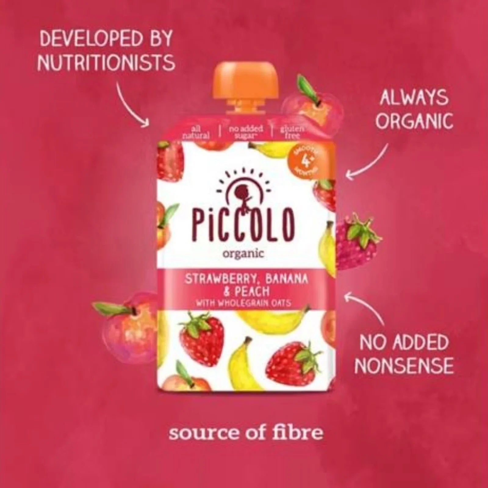 Piccolo Organic Strawberry Banana & Peach 4+ months 100g - mezetto ebebek ebebek
