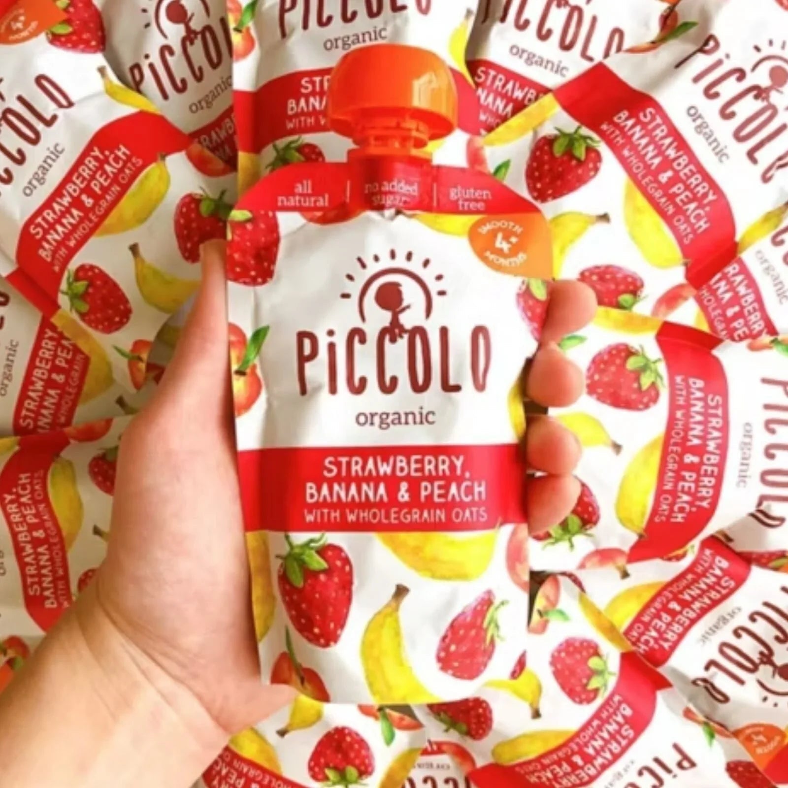 Piccolo Organic Strawberry Banana & Peach 4+ months 100g - mezetto ebebek ebebek